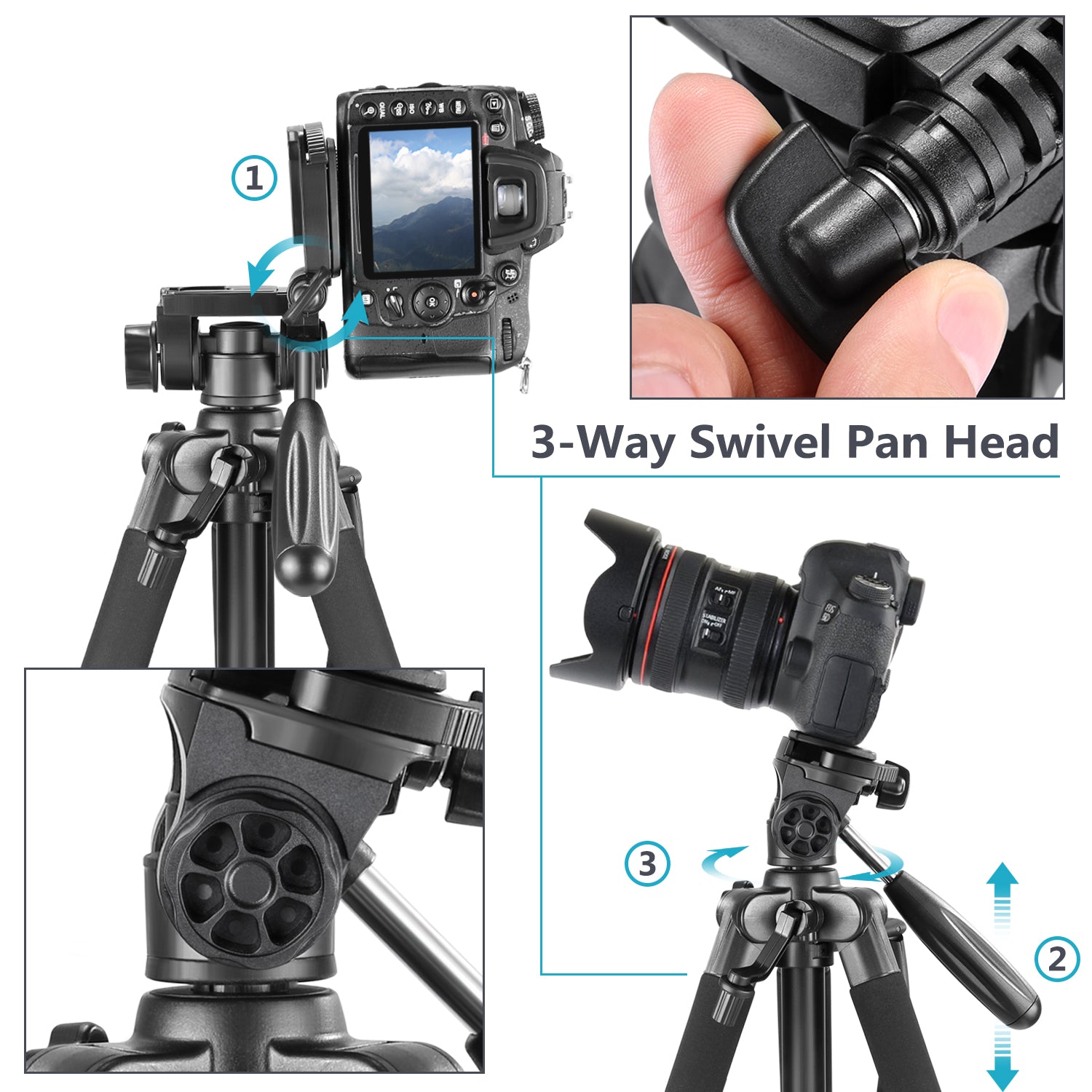 NEEWER SAB234 56-Inch Lightweight Aluminum Camera Tripod Stand with Carry Bag - Perfect for DSLR Photography, Video Shooting, Travel & Outdoor Adventures