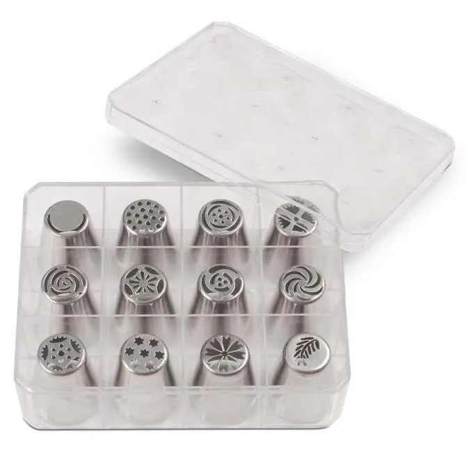 12-Piece Floral Piping Tip Set for Cake Decorating - Perfect for Buttercream Flowers, Cupcakes, and Wedding Cakes
