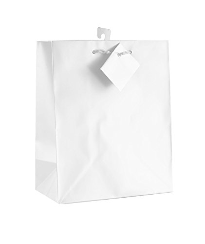 12-PC Solid Color White Gift Bags - Matt Laminated Paper Impression Bags for Birthday, Wedding & Party Favors Packaging