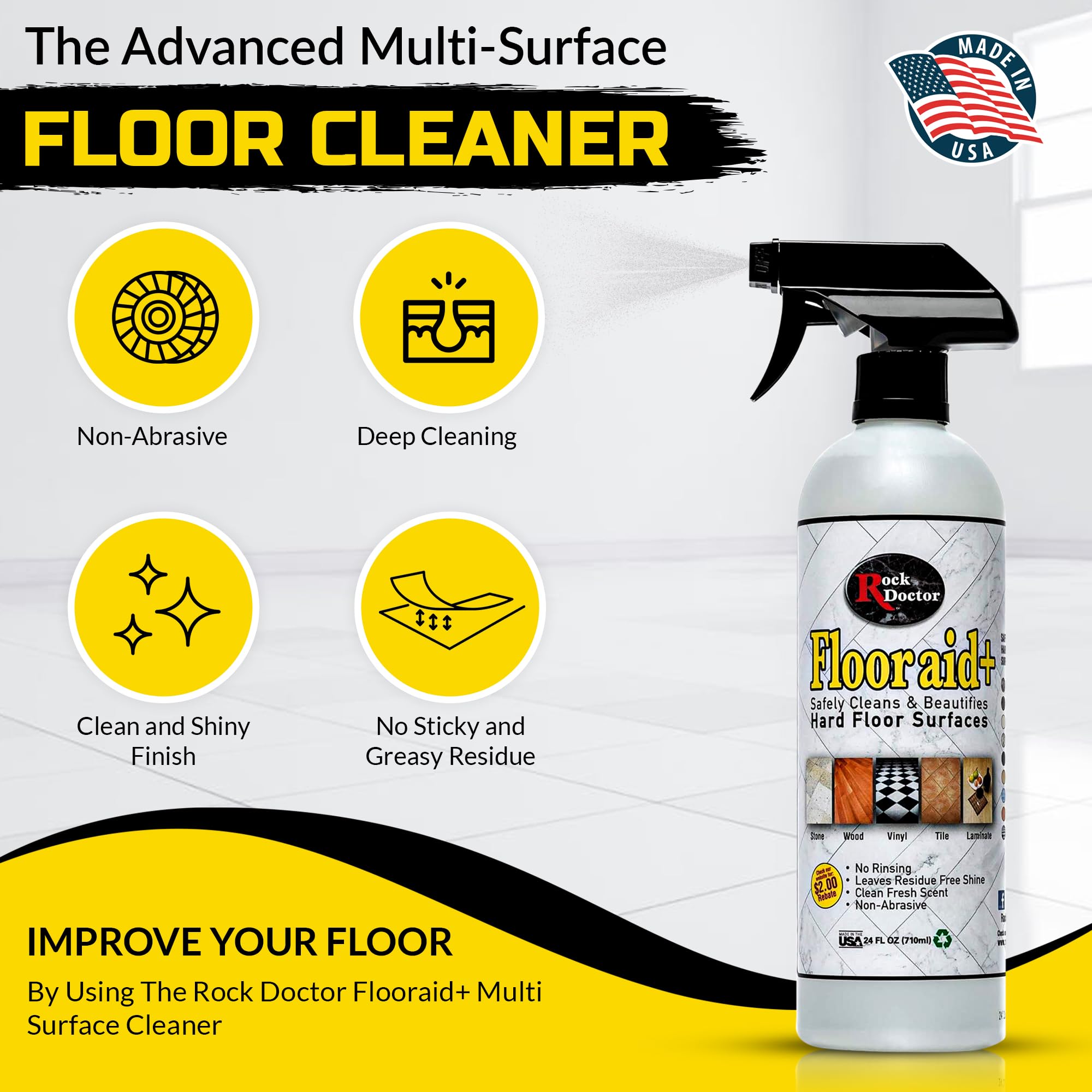 Flooraid + Multi-Surface Floor Cleaner - Safe for Vinyl, Ceramic Tile, Stone, Laminate & Hardwood Floors | Biodegradable & Eco-Friendly Cleaning Solution (64 oz) | Perfect for Homes, Offices & Commercial Spaces