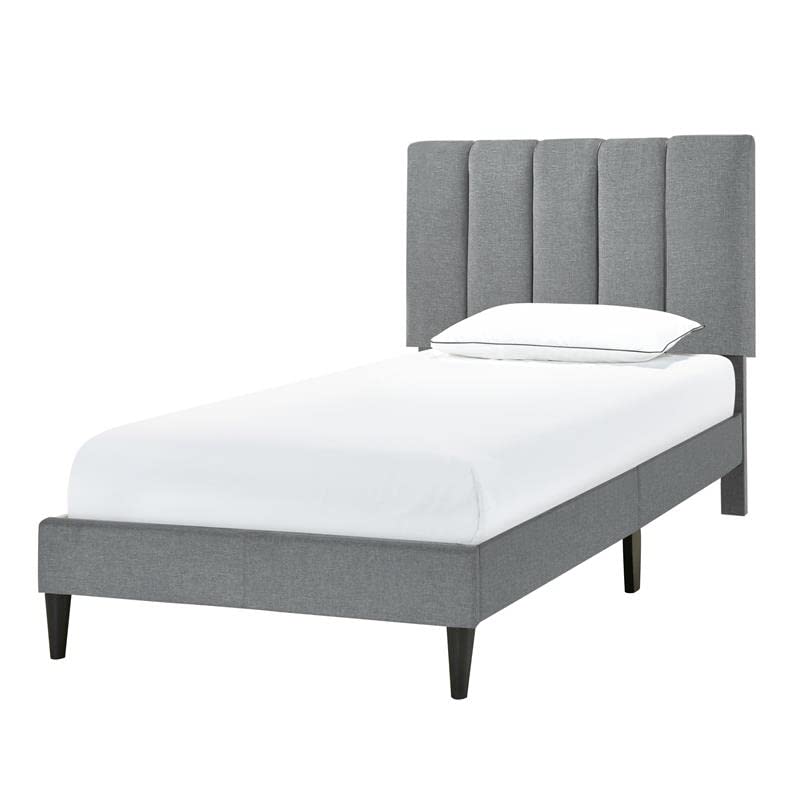 Gray Upholstered Twin Platform Bed with Vertical Channeling - Perfect for Modern Bedrooms, Guest Rooms & Small Spaces