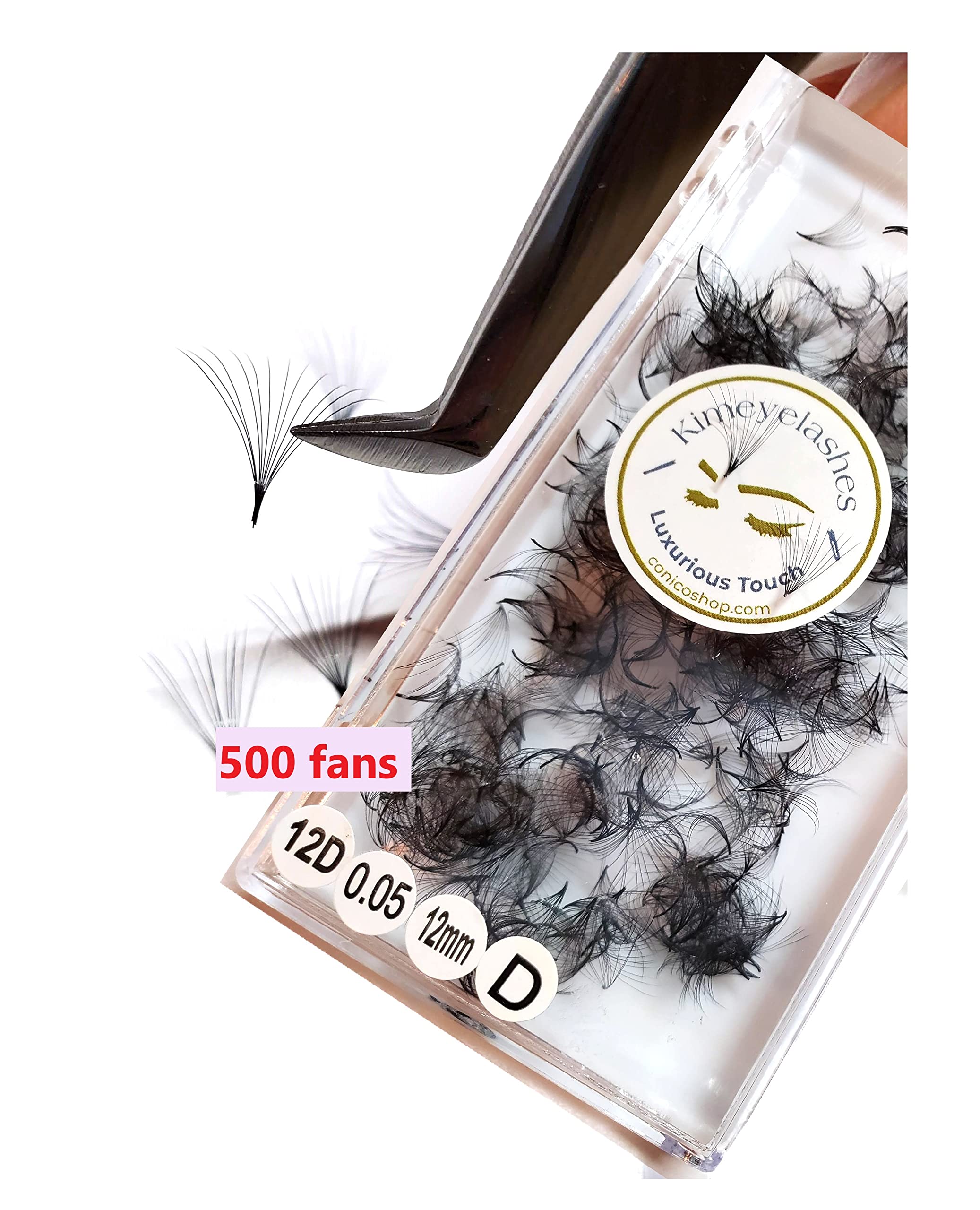 12D 0.05 C & D Curl 500 Premade Volume Eyelash Fans - Handmade Russian Volume Lash Extensions Supplies (13mm) - Perfect for Salon Professionals & DIY Lash Artists