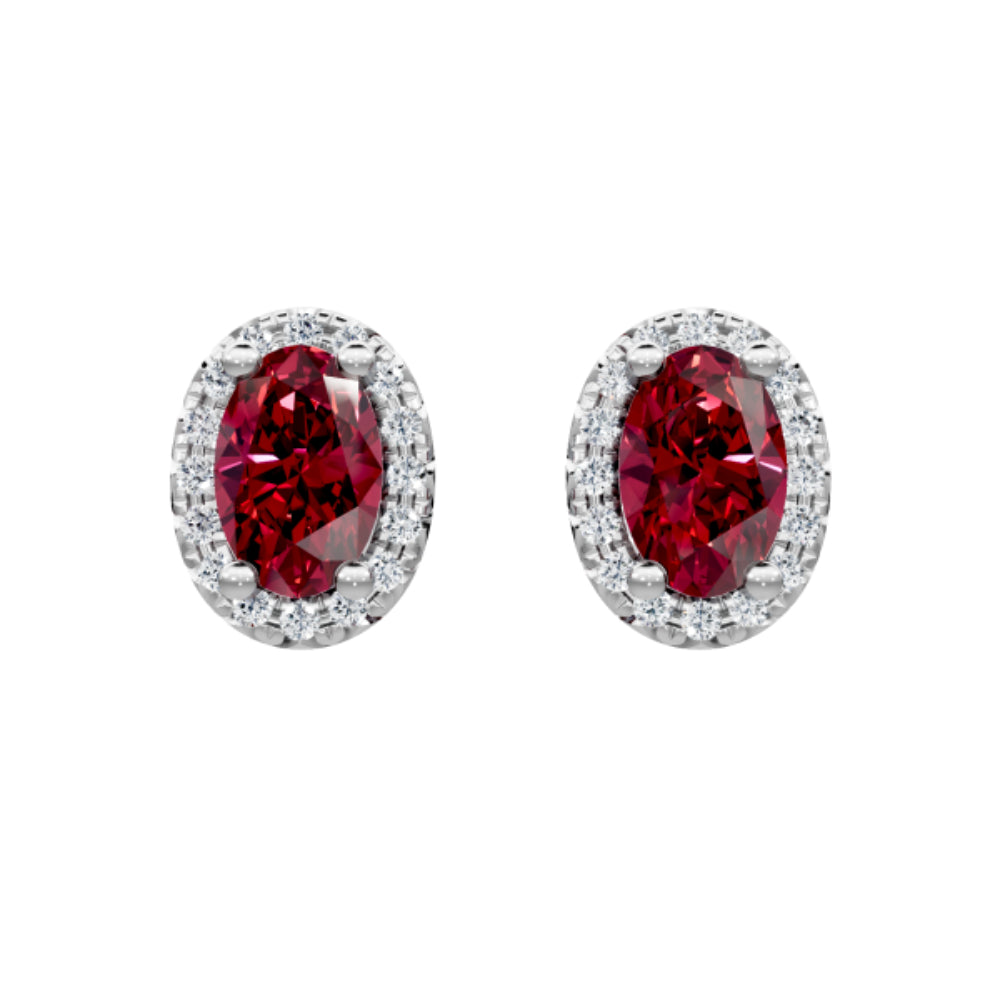 14K Gold Ruby and Diamond Halo Stud Earrings for Women - Elegant Dangle Ear Jewelry for Wedding, Party & Special Occasions