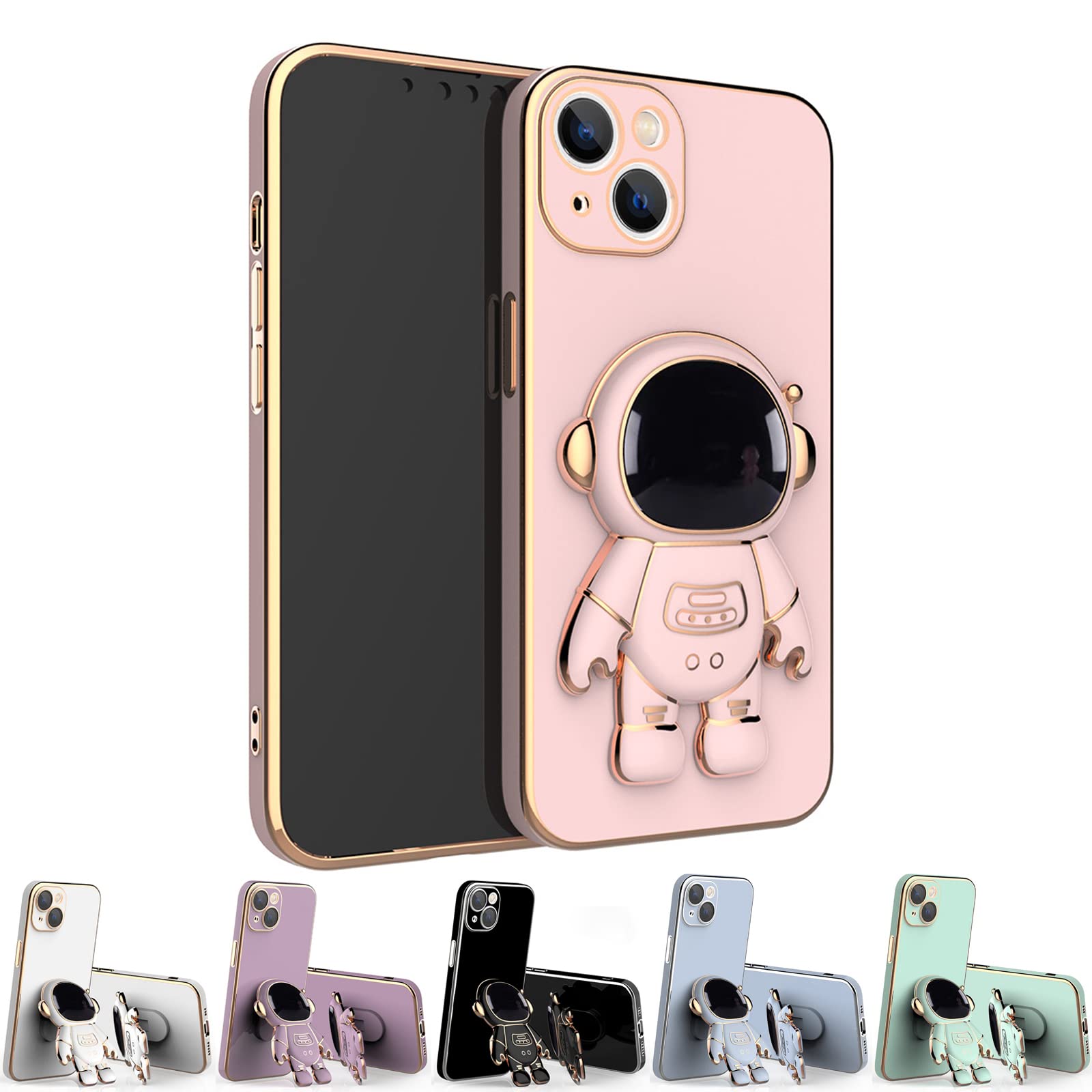 Astronaut Hidden Stand Phone Case for iPhone 13 Pro Max - Pink | Protective Cover with Built-in Stand & Lens Film | Perfect for Travel, Work & Everyday Use