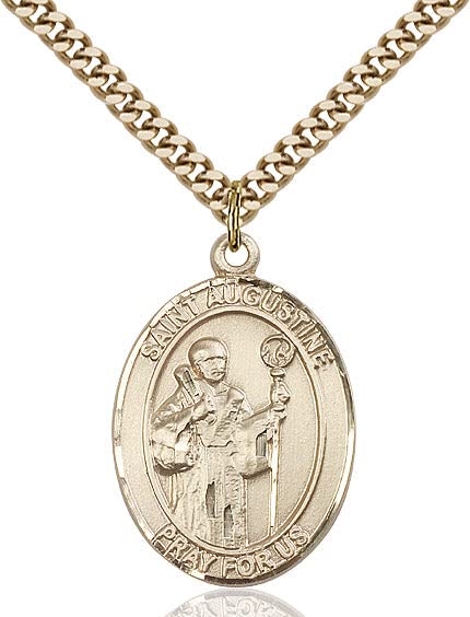 14kt Gold Filled St. Augustine Catholic Medal Pendant Necklace for Men & Women - Religious Jewelry Gift for Baptism, Confirmation & Faithful Devotion