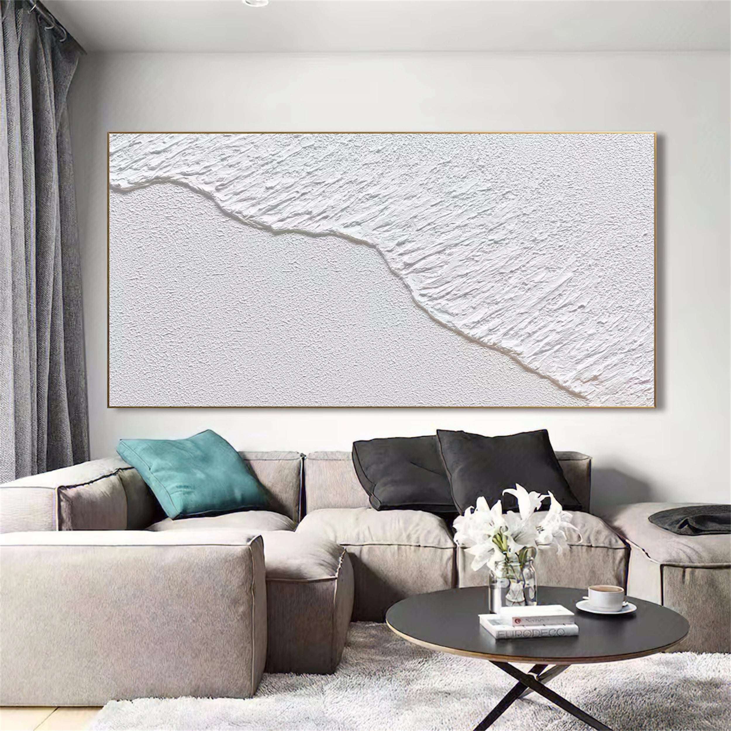 White Minimalist Textured Painting Canvas - Modern Abstract Wall Art for Living Room & Bedroom Decor | High-Quality Artist Canvas #MM122
