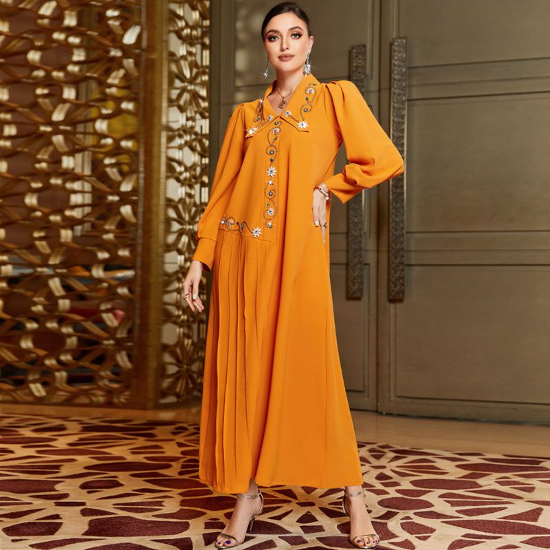 Elegant Hand-Stitched Rhinestone Stand Collar Caftan Dress for Women | Boho Chic Maxi Kaftan for Beach, Party & Special Occasions