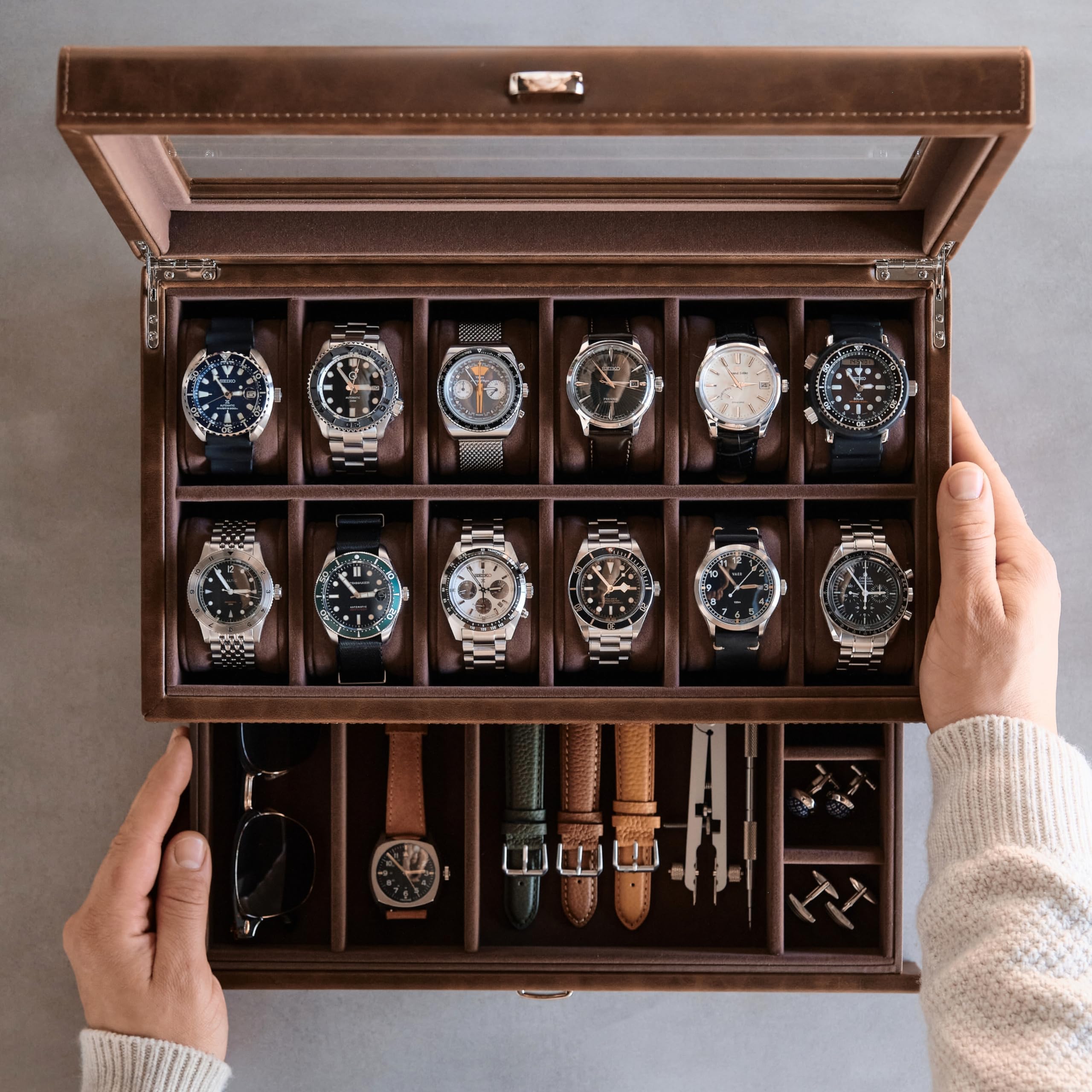 Luxury 12-Slot Watch Box for Men - Premium Watch Storage & Display Case for Home & Travel