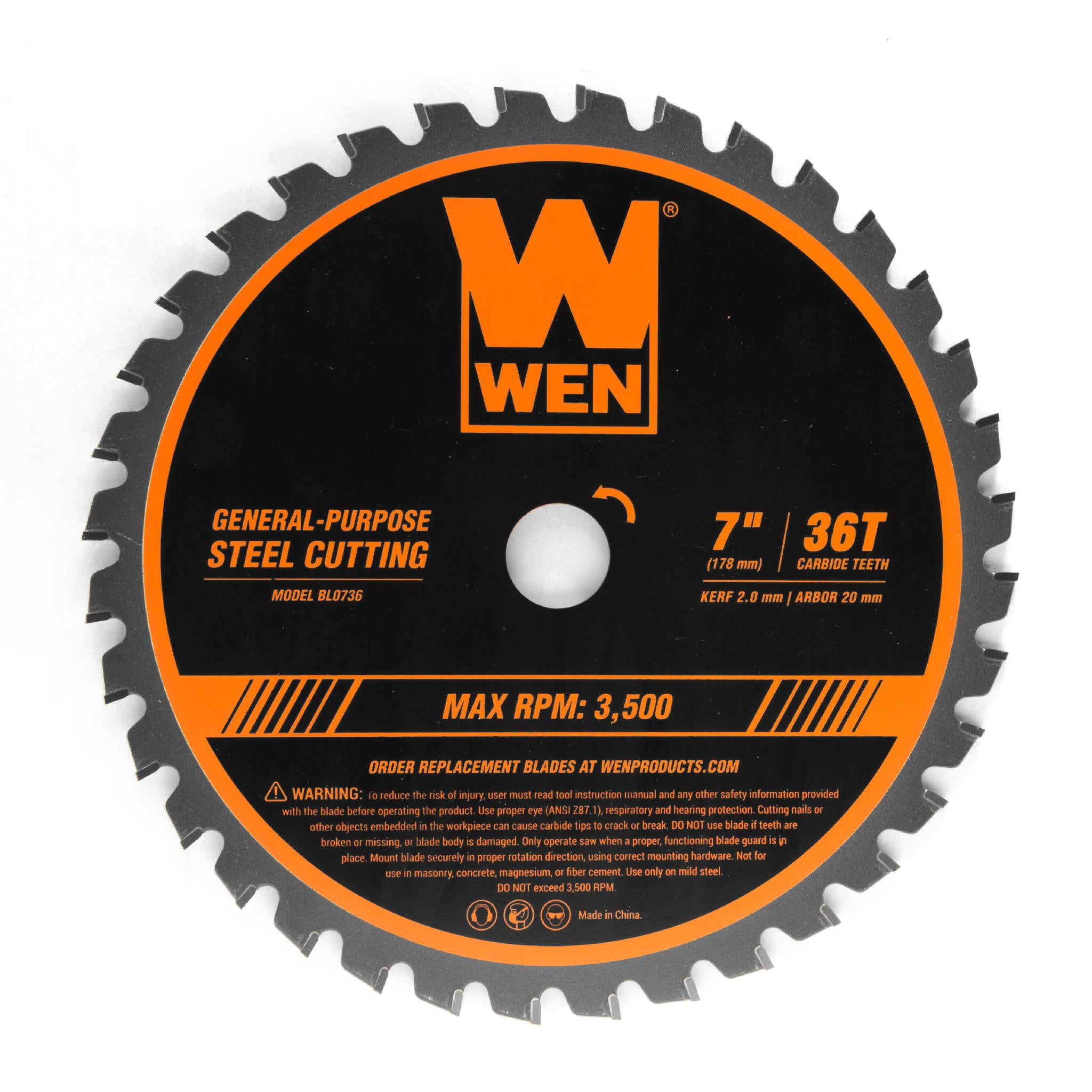 WEN BL0736 7-Inch 36-Tooth Carbide-Tipped Professional Steel Cutting Saw Blade - Perfect for Metalworking, DIY Projects, and Construction Use