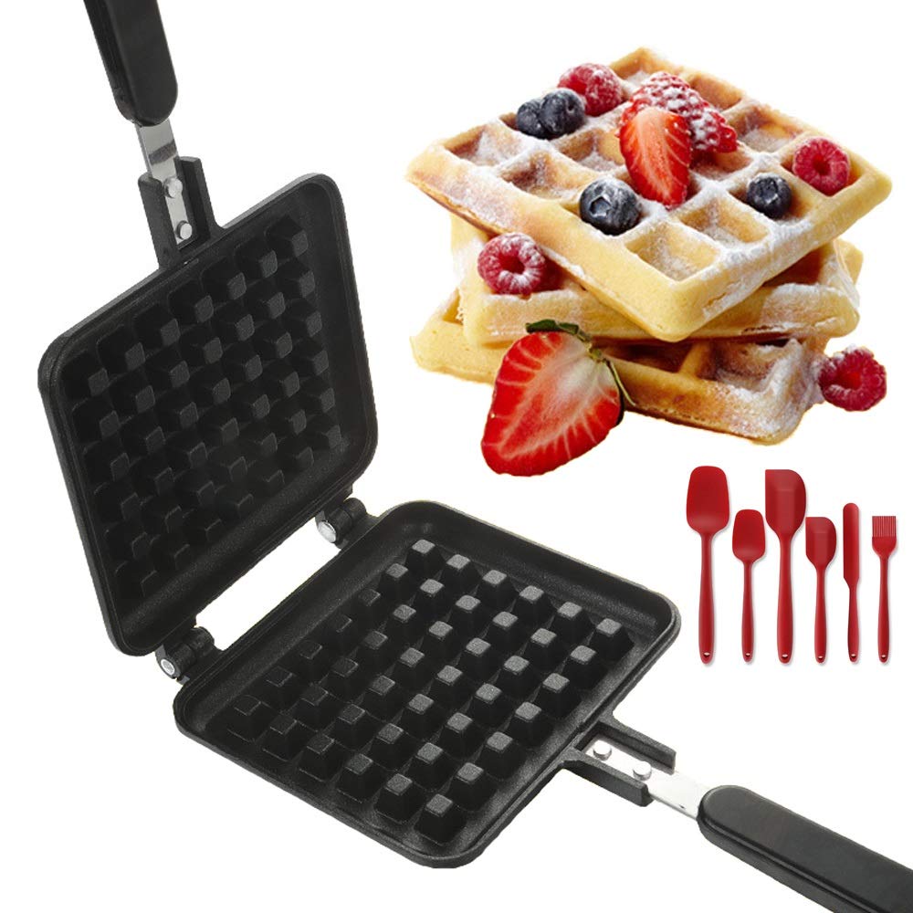 JSJYP Non-Stick Belgian Waffle Maker - Rectangle Waffle Baking Pan for Kitchen, 6-Piece Golden Snack Cooking Set | Perfect for Breakfast, Brunch & Party Snacks