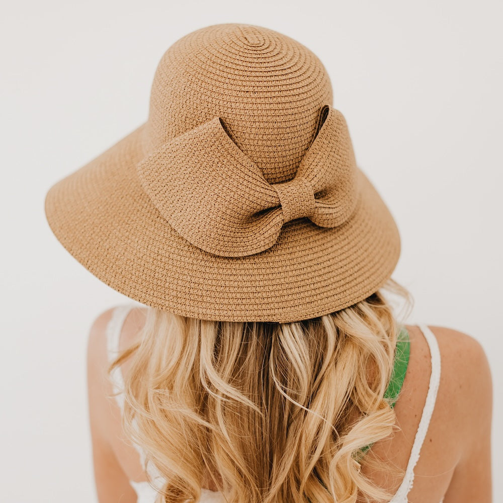 Berlin Bow Straw Sun Hat for Women - Wide Brim Beach Hat with Adjustable Chin Strap - Perfect for Summer, Vacation, and Outdoor Activities