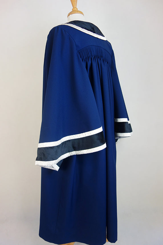 Elegant Traditional Mayoral Robe - Navy Blue with Silver & Black Velvet Trim - Perfect for Graduation Ceremonies, Academic Events & Formal Occasions