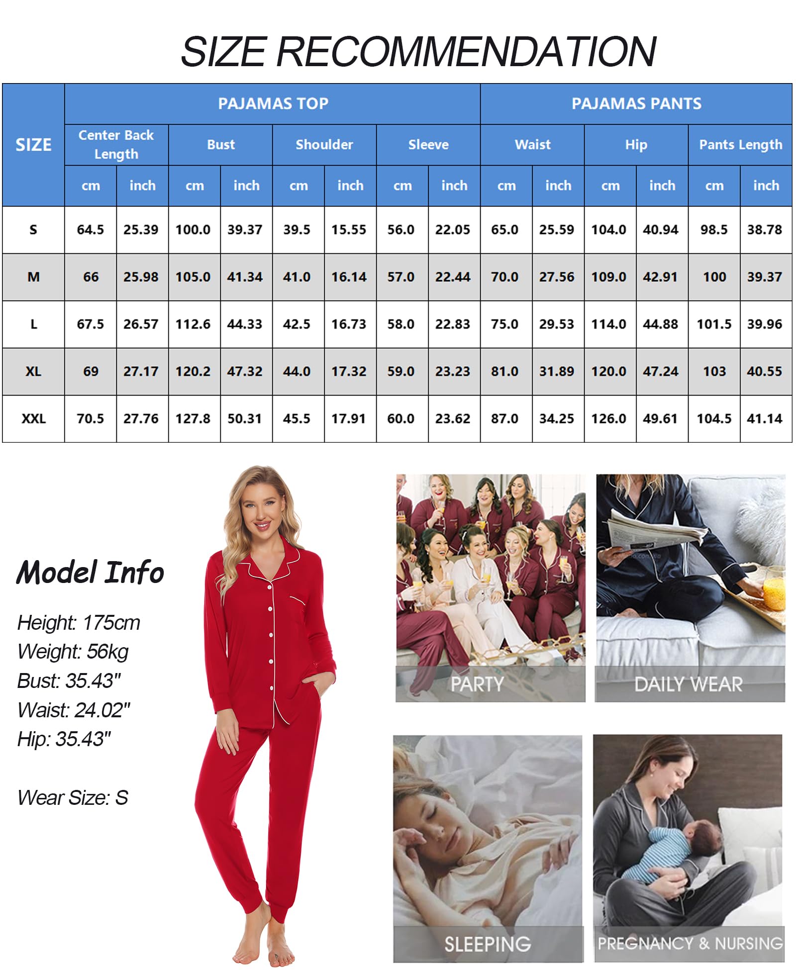 SWOMOG Women's Long Sleeve Pajama Set - Soft Button Down Sleepwear with Pockets, Comfy Jogger Pants & Lounge Wear for Nighttime Relaxation, Cozy Home Outfits and Gift Ideas
