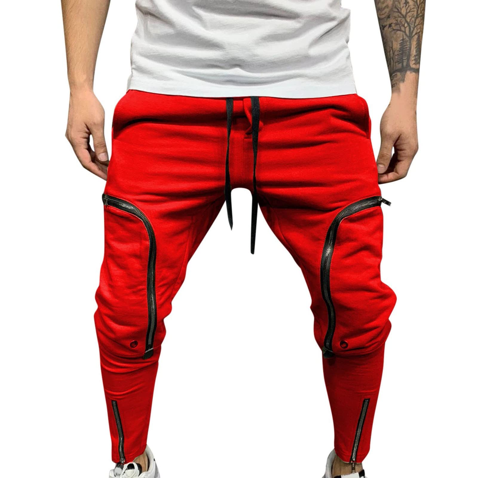 IJKEID Men's Casual Sweatpants with Zipper & Drawstring - Mid-Waist Pocket Pants for Workout, Lounge & Streetwear Fashion