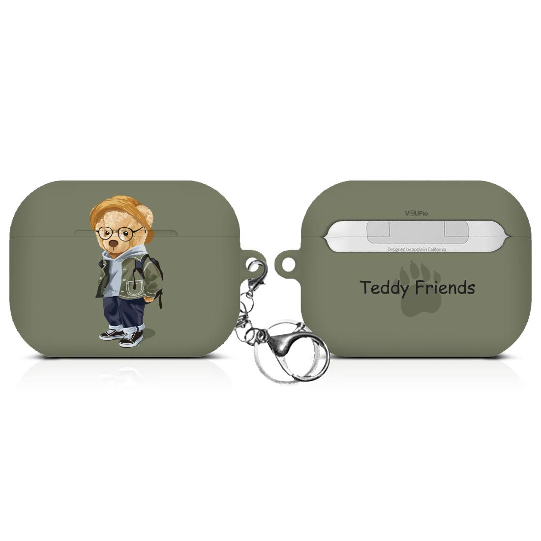 VVUPIC Genuine AirPods Pro Case - Cute Bear Friends Design, Shockproof Hard Cover with Keychain (Khaki) | Anti-Lost, Anti-Break Protection for Travel, Gym & Daily Use