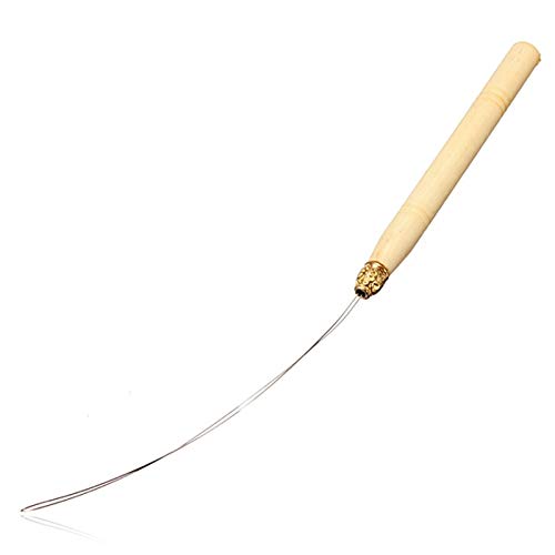 DalaB Pulling Needle Threader Tool - Wooden Handle with Iron Wire for Hair Extensions, Micro Rings & Beads - Perfect for Hair Styling, Extensions & DIY Jewelry Making
