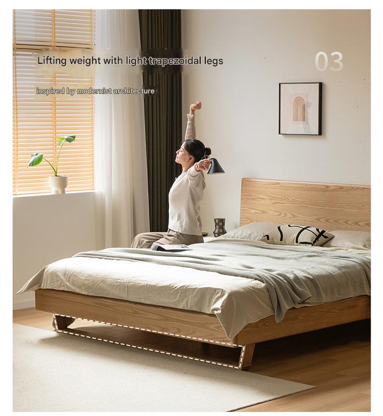 Solid Oak and Ash Wood Nordic Minimalist Floating Bed Frame - Perfect for Modern Bedroom, Guest Room, and Loft Decor