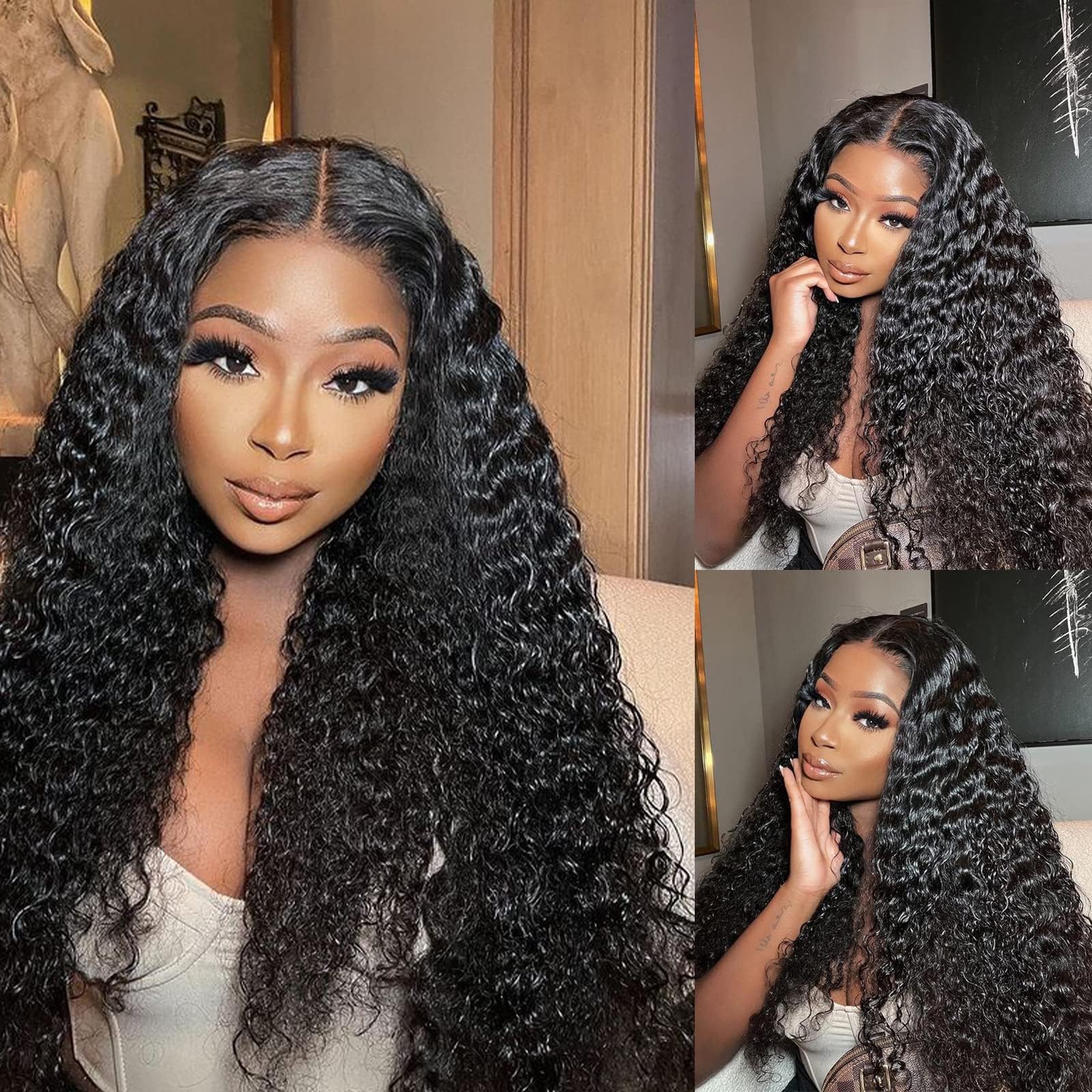 5x5 Deep Curly Lace Front Wigs Human Hair - Brazilian Wet & Wavy HD Transparent Pre-Plucked Lace Closure Wigs for Black Women (34IN) | Perfect for Daily Wear, Parties & Special Occasions
