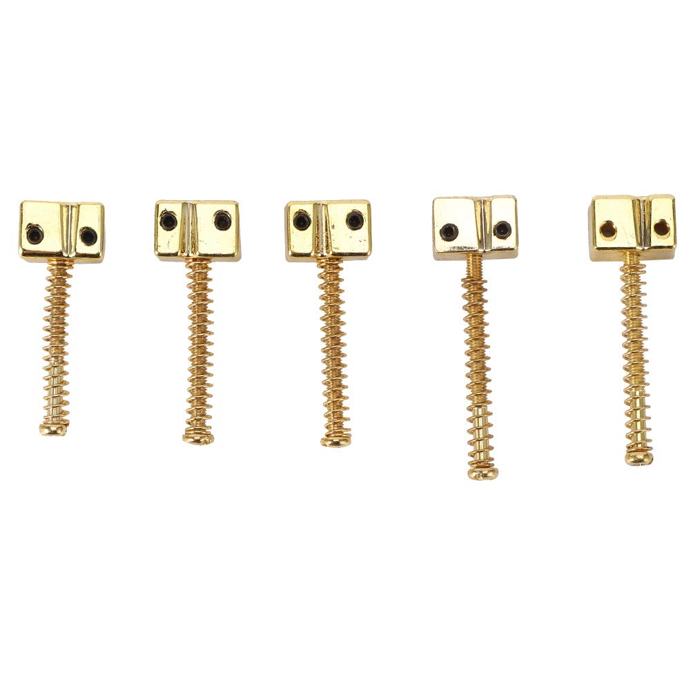 5Pcs 5-String Bass Guitar Bridge Saddles with Springs & Screws - Gold Plated Electric Guitar Replacement Parts for Jazz, Rock & Metal Performances