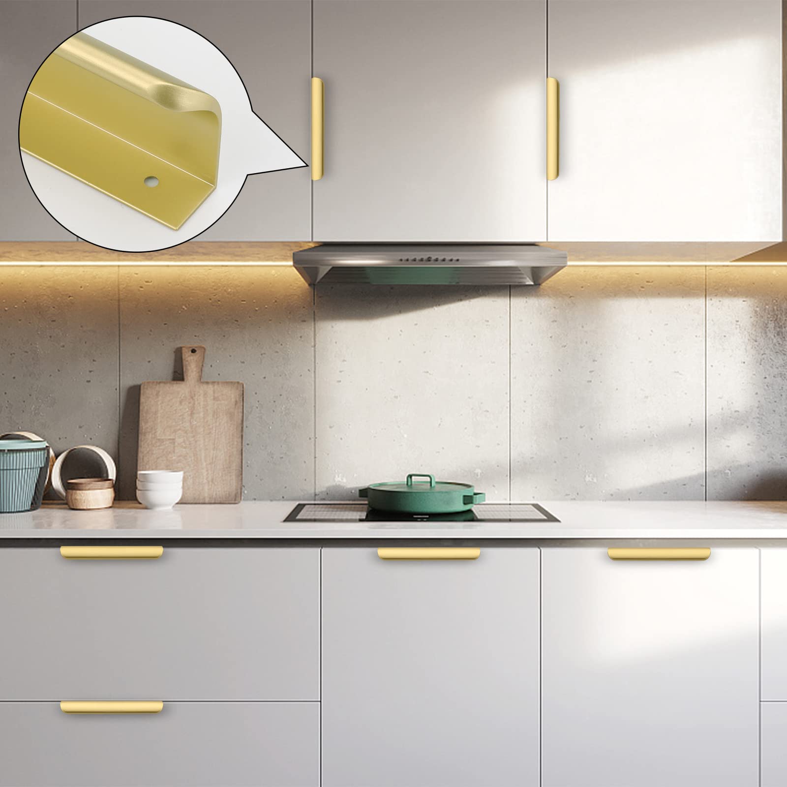 50 Pack 3 Inch Gold Kitchen Cabinet Handles - Matte Gold Edge Pulls for Dresser Drawers & Modern Cabinets - Durable Aluminum Alloy Hardware for Home & Office Use