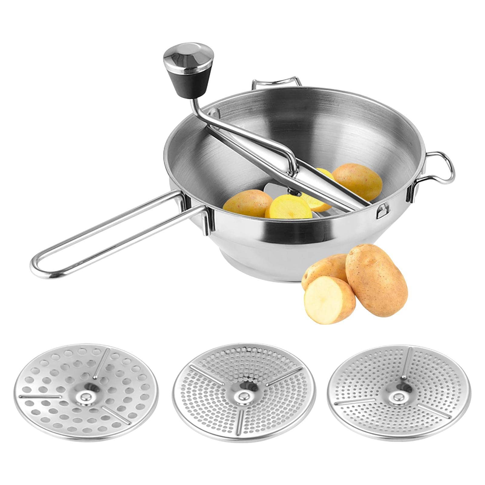 Stainless Steel Food Mill for Mashed Potatoes - Manual Puree Maker & Grinder for Vegetables, Tomatoes, Fruits - Perfect for Canning, Baby Food & Kitchen Prep