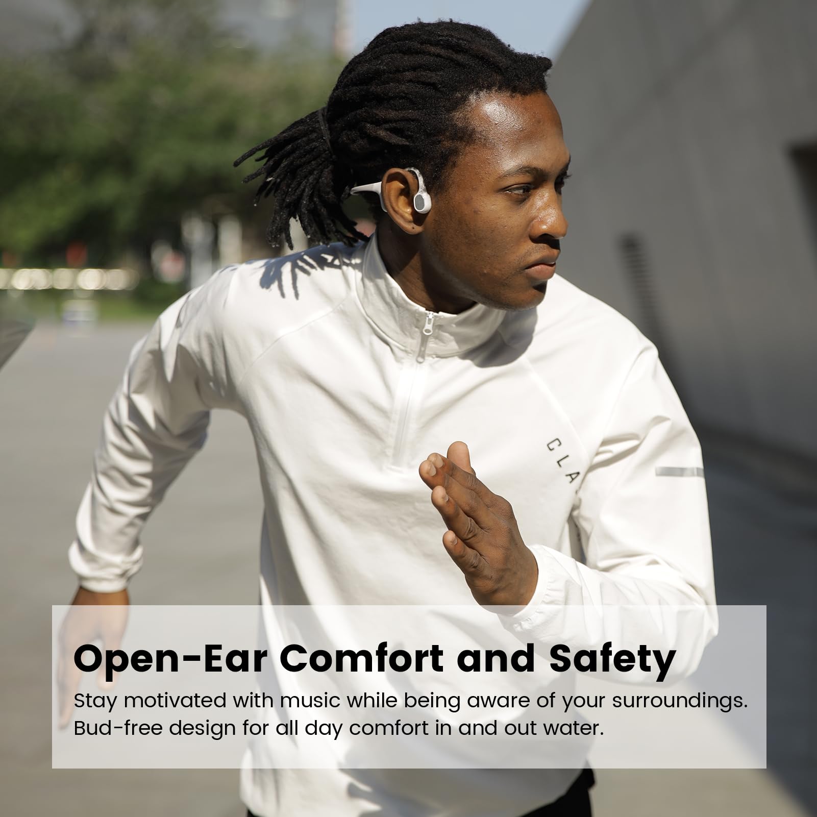 Mojawa Run Plus Bone Conduction Headphones - IP68 Waterproof Wireless Bluetooth 5.2 Open-Ear Headphones with 32GB MP3 Player, Secure Fit for Running, Swimming, Cycling & Gym Workouts - Grey | Perfect for Outdoor Sports, Fitness Training & Water Activities
