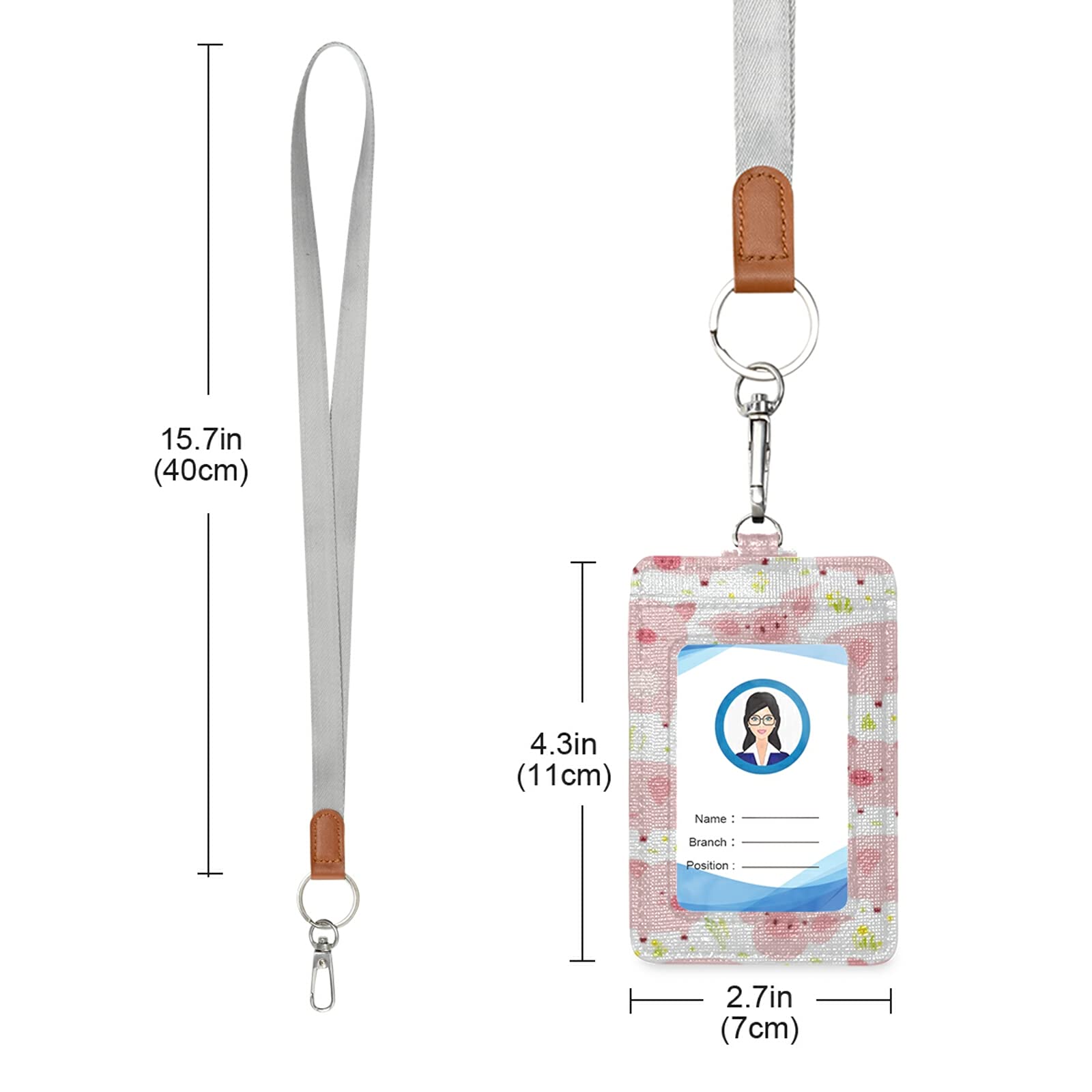 Vertical Leather ID Badge Holder with Lanyard - Office & School Staff Use
