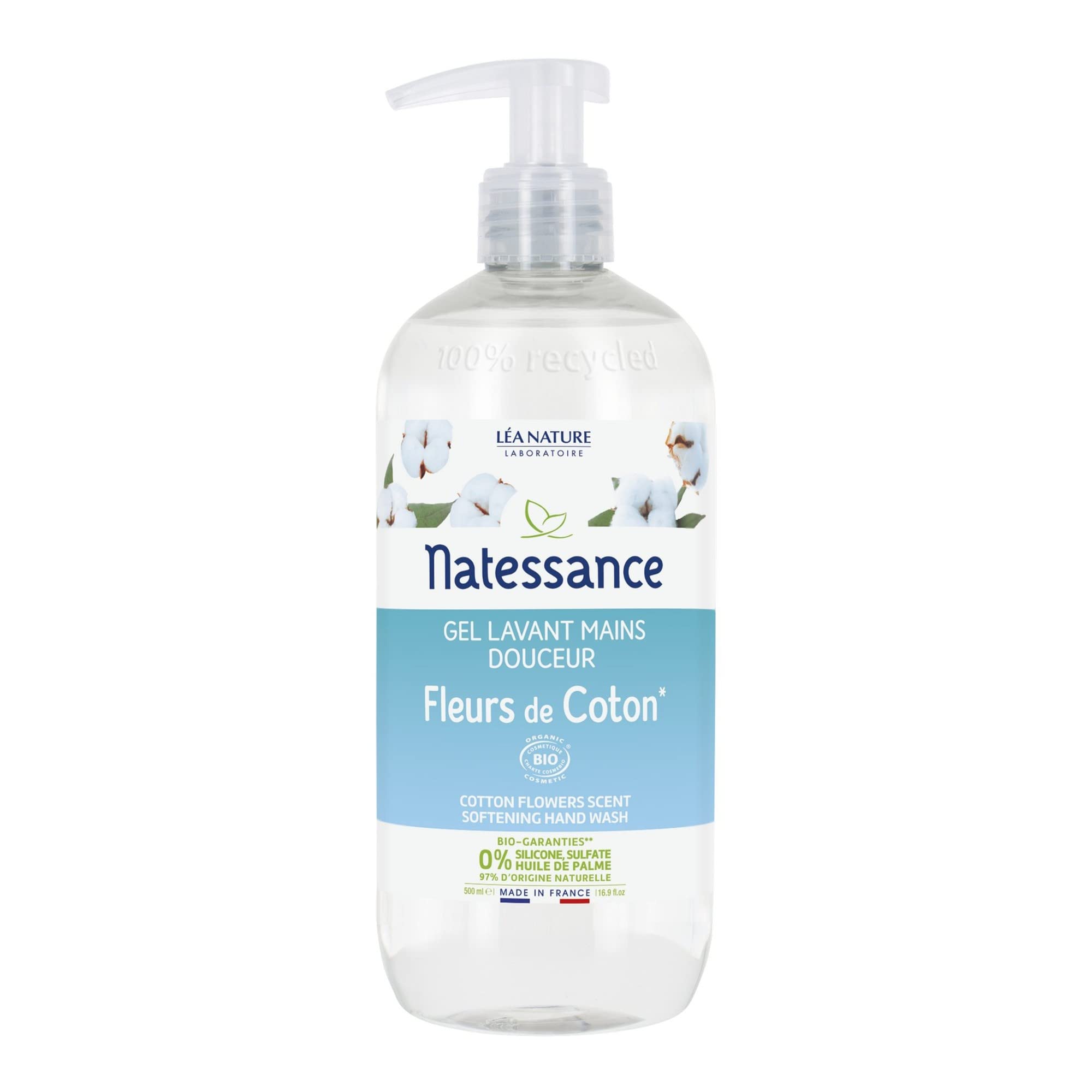 Natessance Cotton Flowers Scented Hand Soap - 500ml Gentle Moisturizing Liquid Hand Wash for Dry Skin - Perfect for Bathroom, Kitchen & Office Use