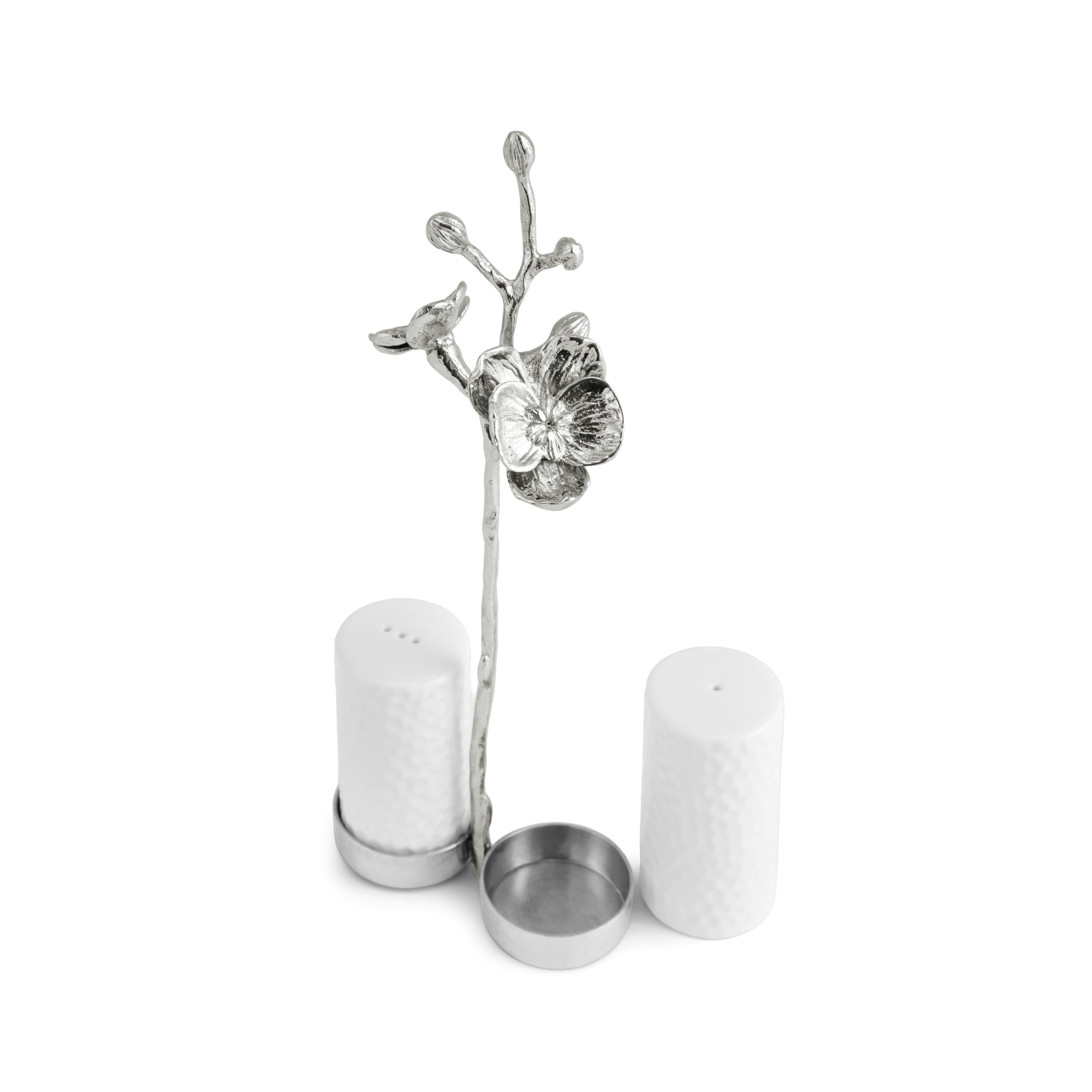 Premium White Orchid Salt and Pepper Shaker Set - Elegant Ceramic Spice Grinders for Kitchen, Dining Table, and Gift Giving - Perfect for Home, Restaurant, and Wedding Decor