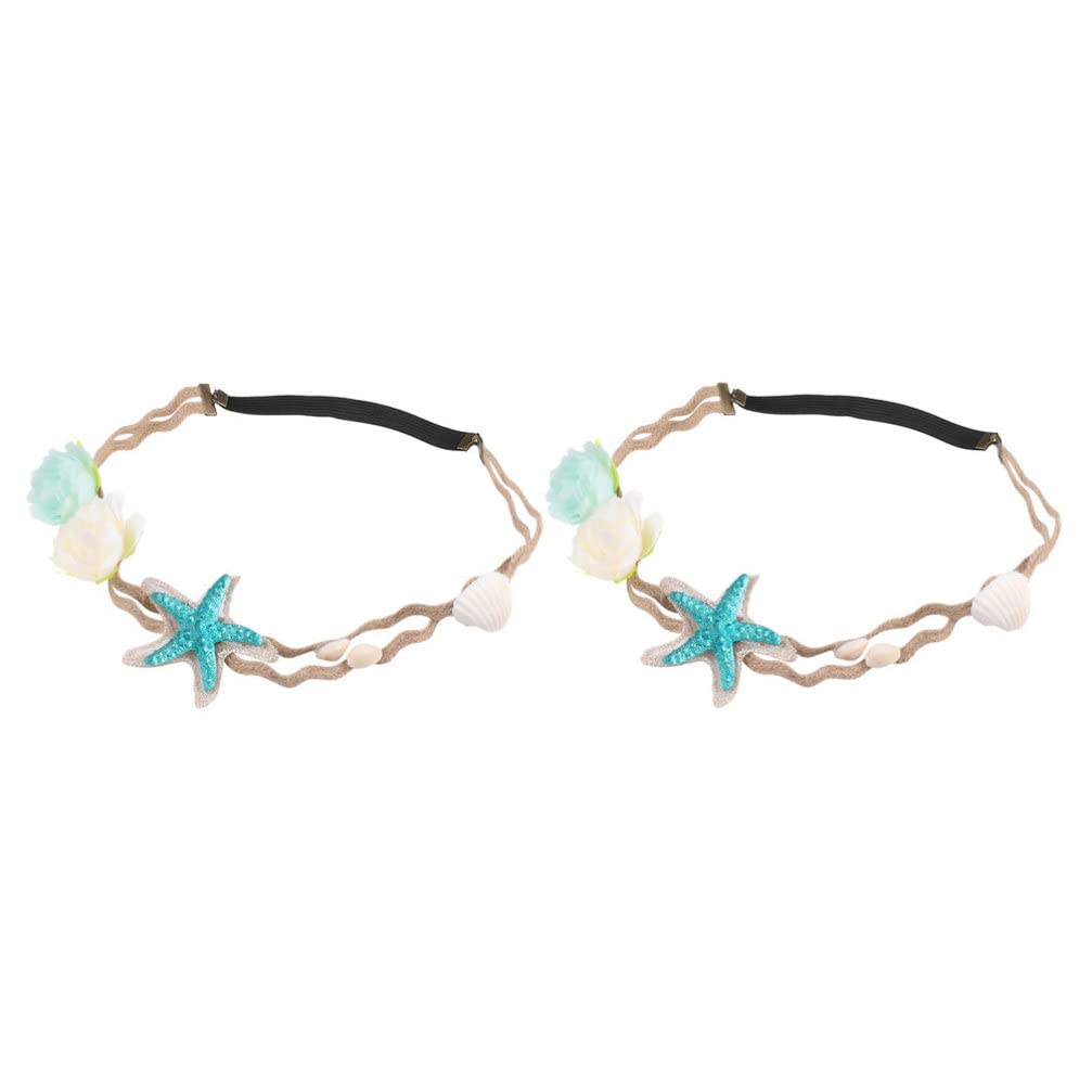 FOMIYES 2-Piece Starfish Headband Set - Mermaid Hair Accessories for Women, Sea Star Hair Clips, Bohemian Resin Diamond Shell Flower Headpiece - Perfect for Beach Weddings, Bridal Showers, and Summer Festival Outfits
