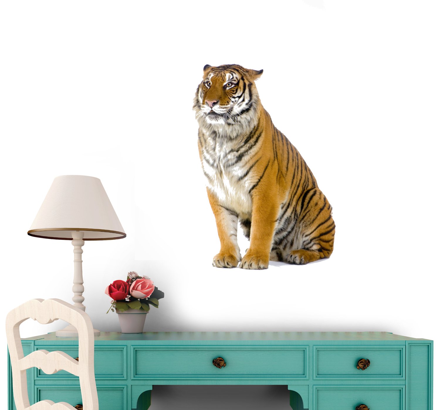 Wallmonkeys Sitting Tiger Peel and Stick Wall Decal - 18 x 18 Inches - Removable Tiger Wall Art for Home, Office & Nursery Decor - Easy to Apply & Reposition