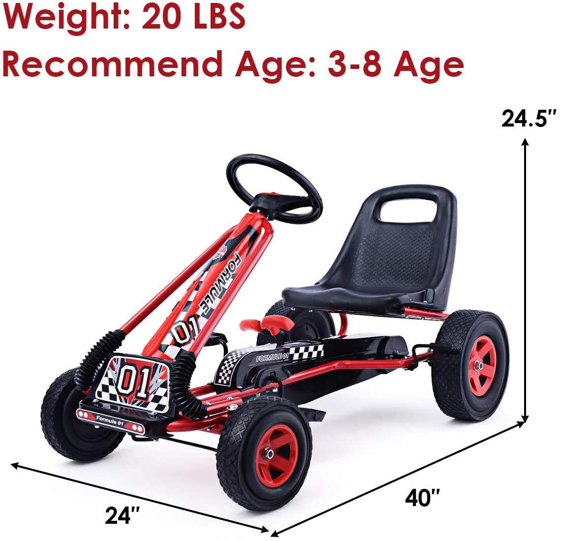 **Costzon 4-Wheel Off-Road Pedal Go Kart for Kids – Adjustable Seat, Steering Wheel, Dual Safety Brakes & EVA Rubber Tires – Outdoor Ride-On Toy for Boys & Girls (Red) – Perfect for Backyard Racing, Playground Fun & Outdoor Adventures**