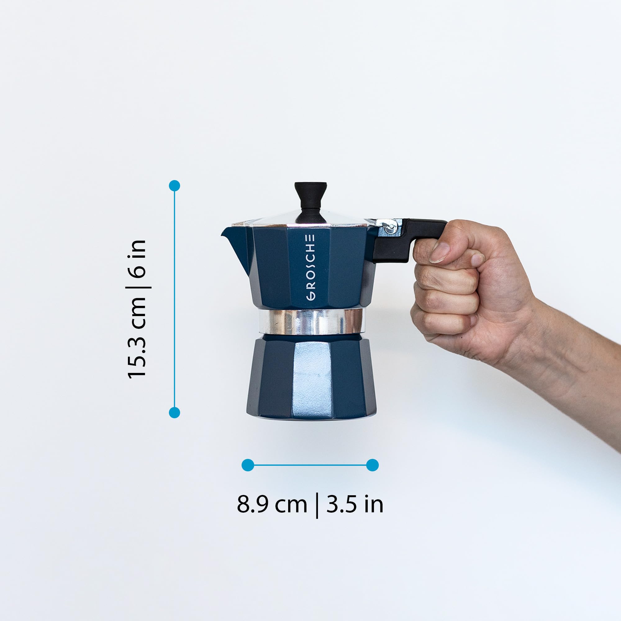 GROSCHE Milano Stovetop Espresso Maker - 3 Cup (5 oz) Moka Pot, Italian Coffee Brewer for Espresso & Percolator - Perfect for Home, Office & Camping (Blue)