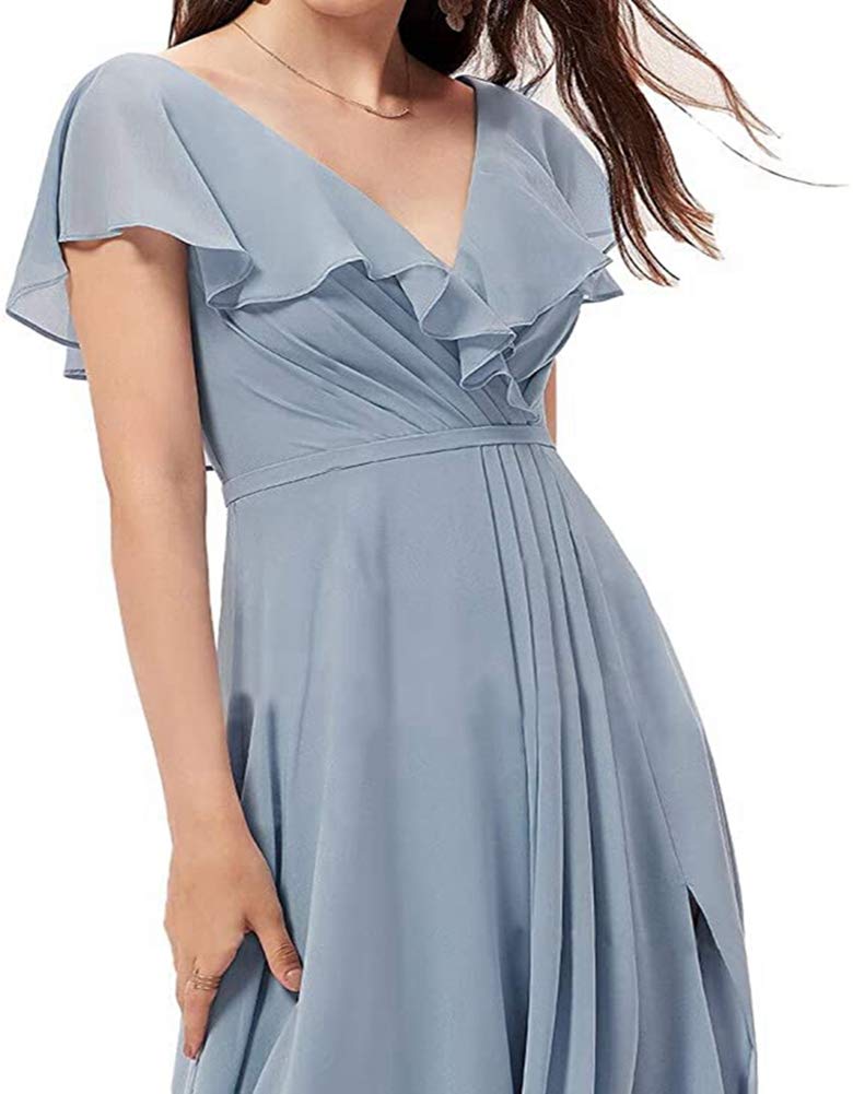 Elegant Ruffle Bridesmaid Dresses with Side Split - Flowy Wedding Party Gowns for Women - Perfect for Bridal Showers, Receptions & Formal Events