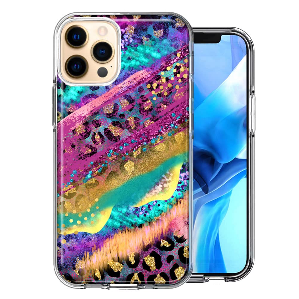 Mundaze Shockproof Hybrid Case for iPhone 12 Pro Max - Leopard Print Milkyway Abstract Design Slim Hard Shell Soft Protective Cover | Perfect for Daily Use, Travel & Outdoor Activities