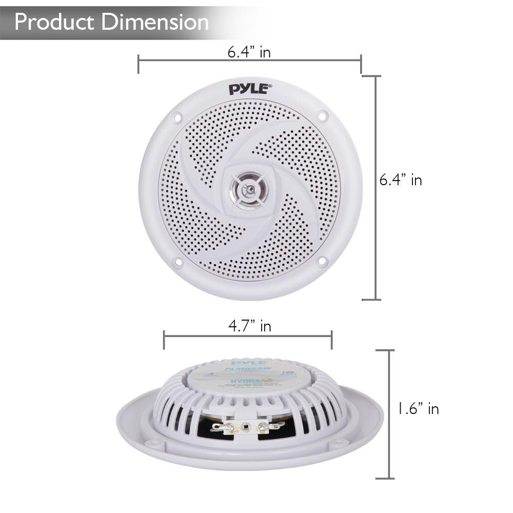 Pyle Marine Speakers - 5.25 Inch 2-Way Waterproof Weather Resistant Outdoor Stereo Sound System with 180W Power, Slim Low Profile Design - 1 Pair (White) - Perfect for Boats, Pools, and Patios