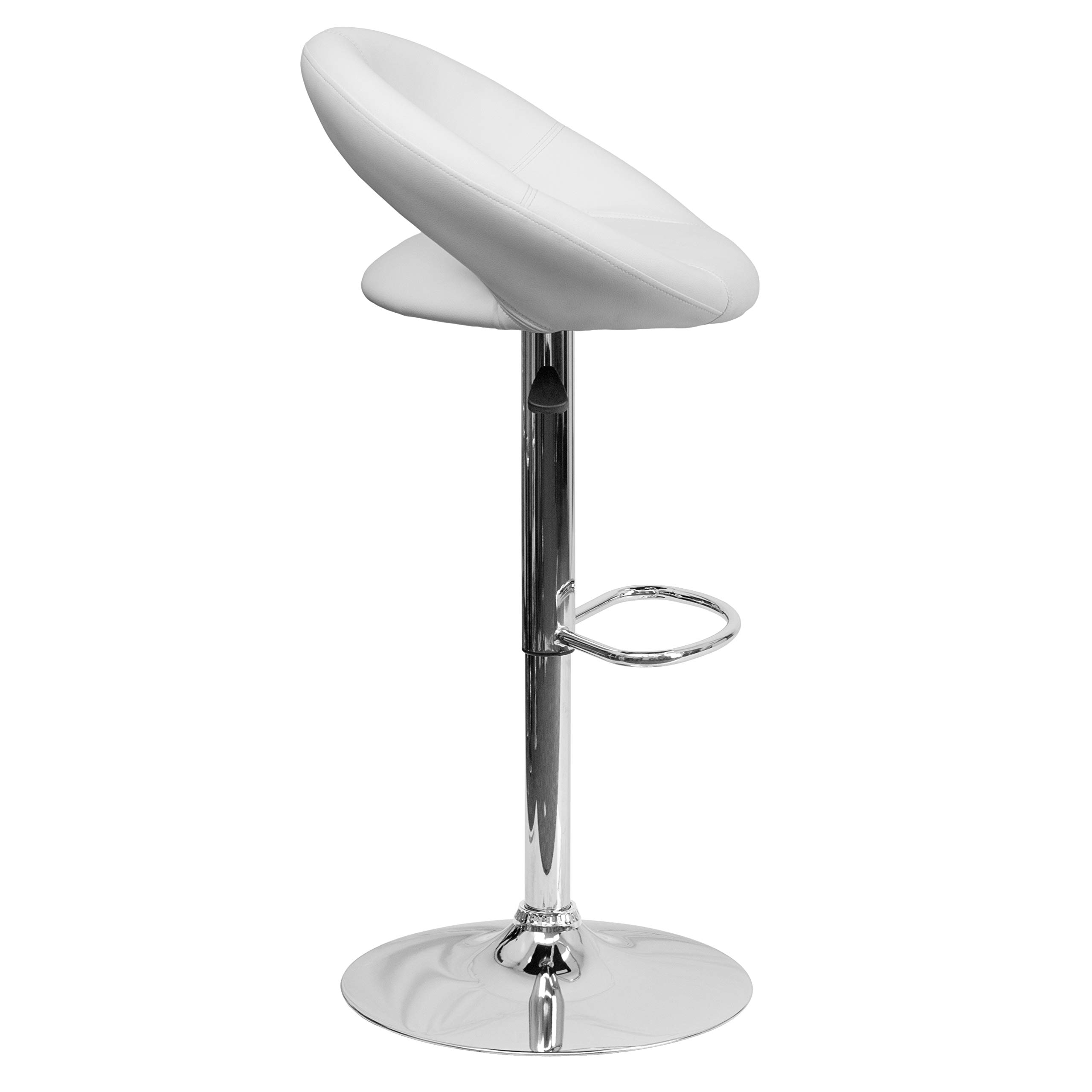 Flash Furniture Anthony 2-Pack White Vinyl Adjustable Height Bar Stools with Chrome Base - Modern Orbit-Style Back Design for Kitchen Island, Breakfast Bar & Home Decor
