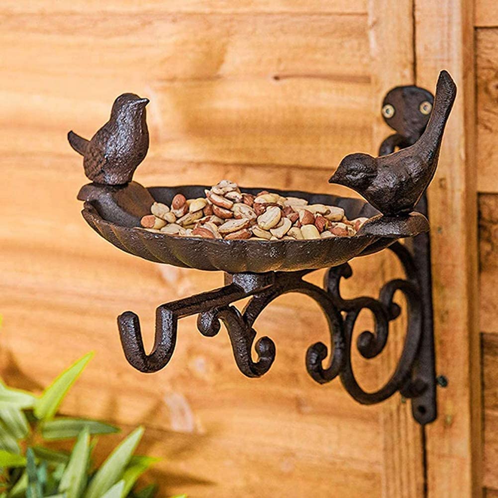 Outdoor Wild Bird Feeders & Cast Iron Bird Bath with Hanging Bracket - Decorative Garden Hooks for Planters, Lanterns, Wind Chimes - Perfect for Backyard Bird Watching & Garden Decor