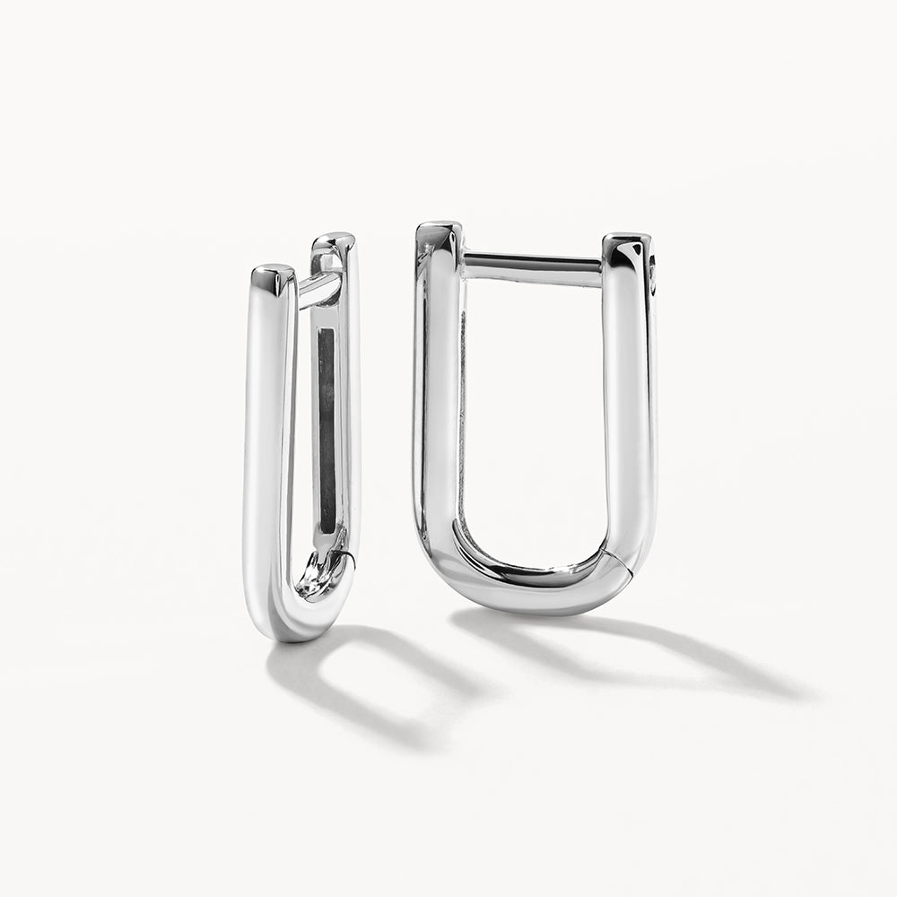 Silver Midi Charm Paperclip Huggie Earrings for Women - Trendy Minimalist Hoop Earrings for Everyday Wear, Office & Date Night