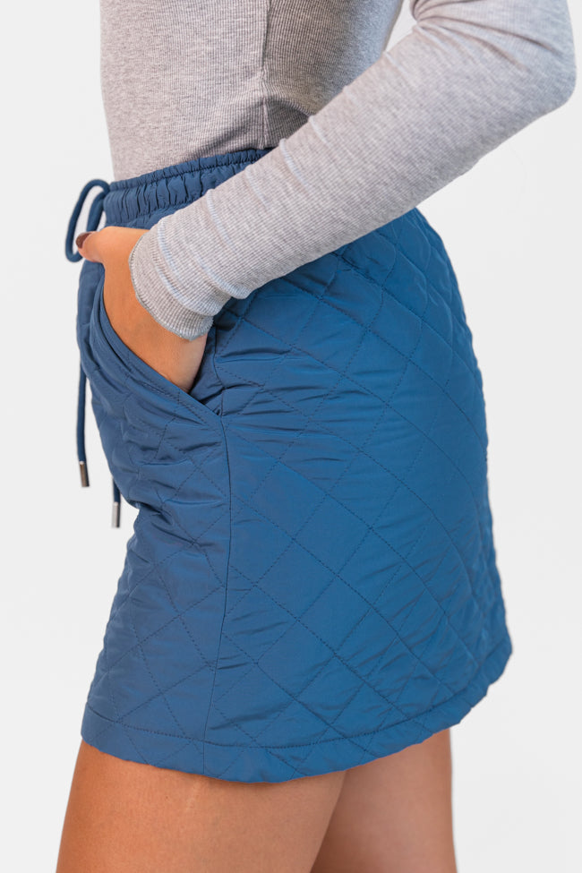 Women's Blue Quilted Skort for Cold Weather - Winter Skirt with Shorts - Perfect for Outdoor Activities, Travel & Casual Wear