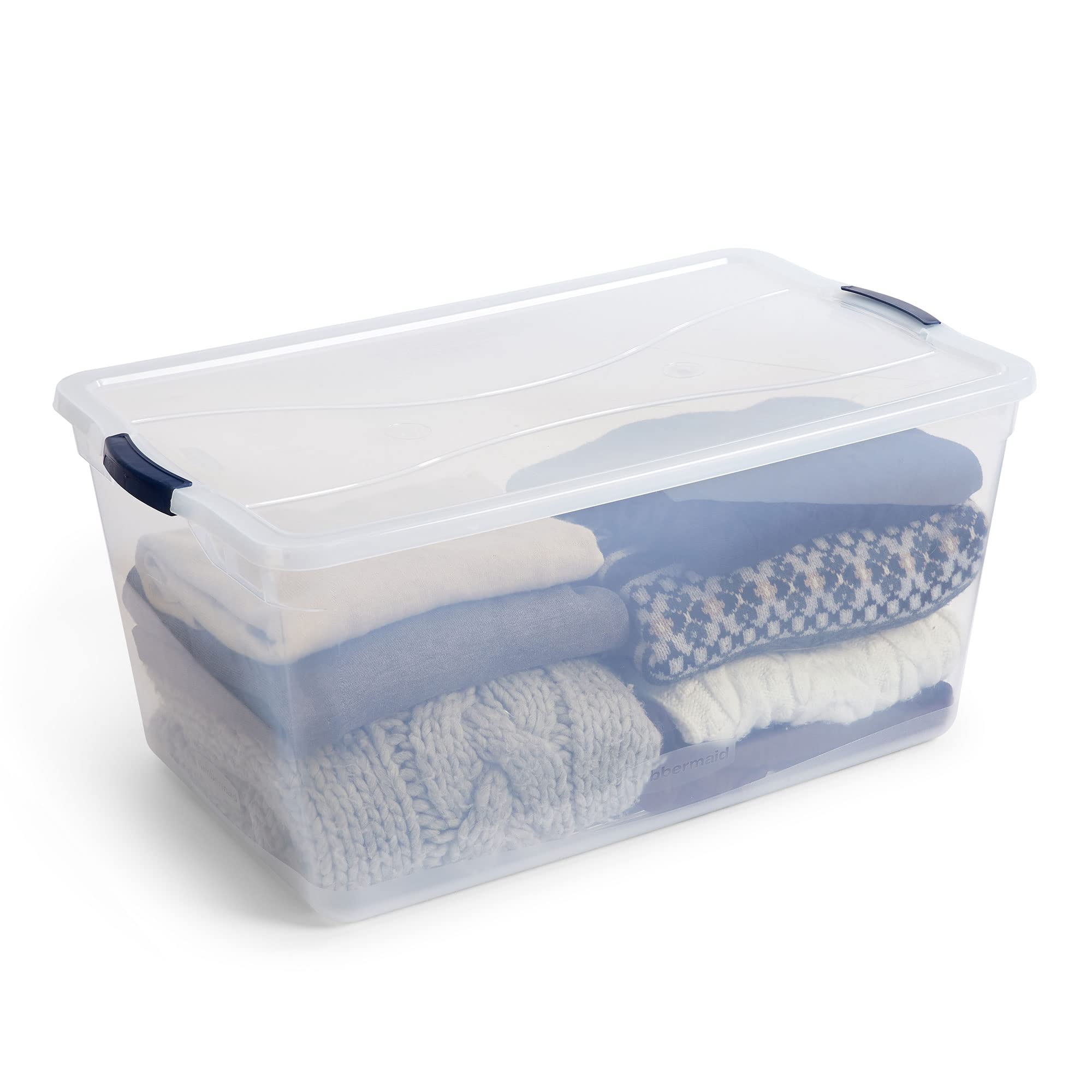 Rubbermaid Cleverstore 95 Quart Clear Stackable Plastic Storage Bins with Lids - 4 Pack Large Organizing Containers for Pantry, Closet, Office & Home Organization - Perfect for Food Storage, Seasonal Decor & Toy Organization