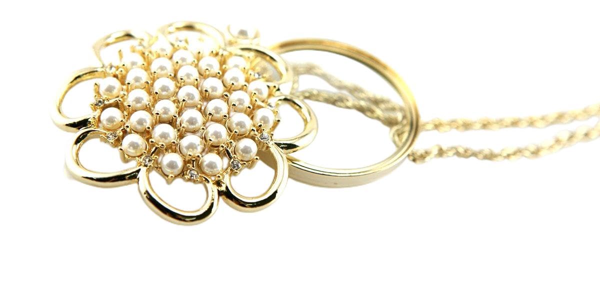Gold and Pearl Sunflower Pendant Necklace with Magnifying Glass - Elegant Jewelry for Reading, Crafting & Close Work - Perfect Gift for Women & Seniors