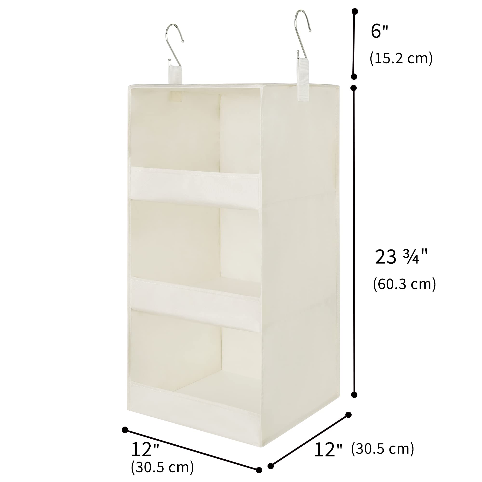 Foldable 3-Tier Hanging Closet Organizer - Space Saving Storage Shelves for Bedroom, Closet, RV & Camping - Beige Fabric Shelves (12