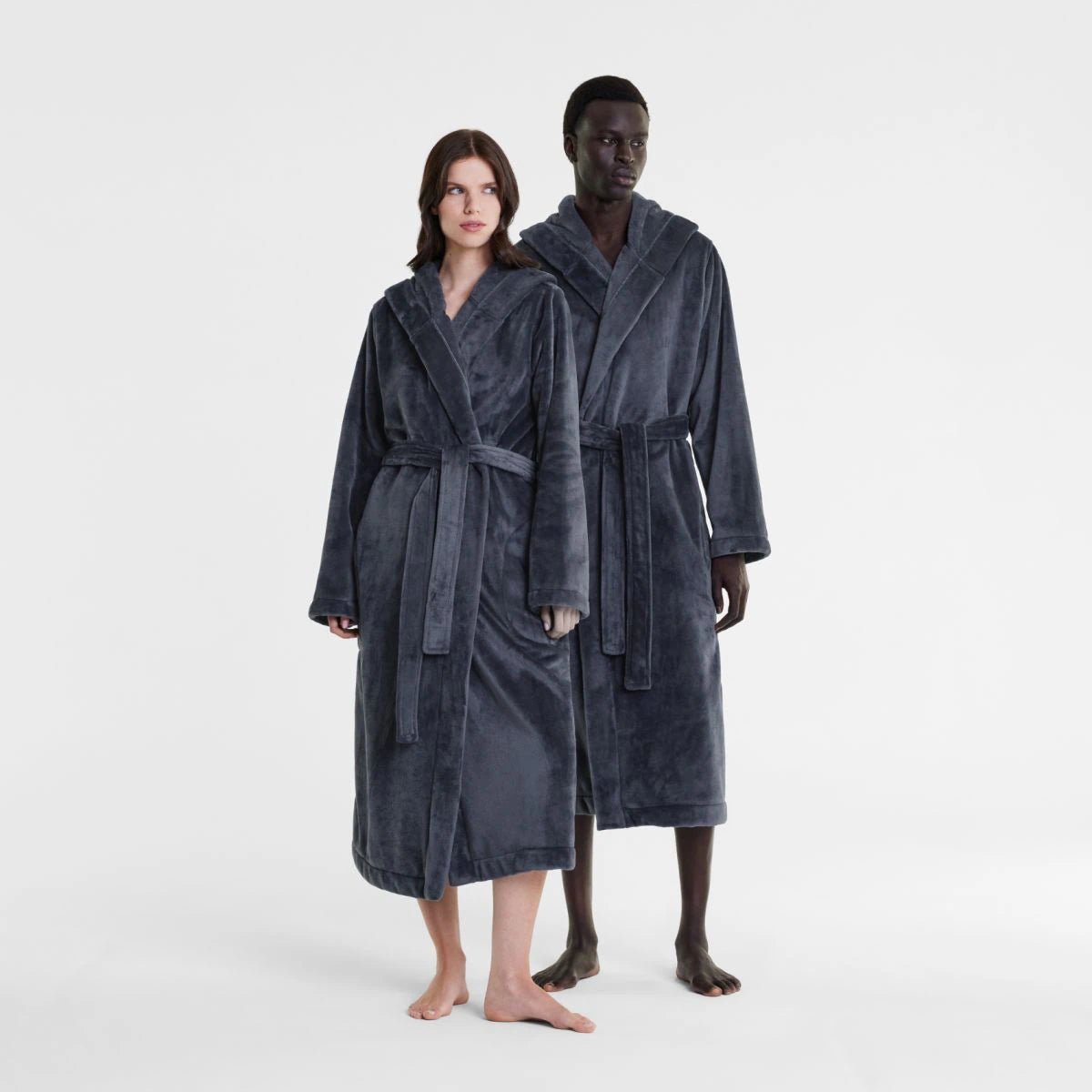 Sheridan CARBON Elemental Hooded Plush Robe - Ultra Soft Fleece Bathrobe for Women & Men, Perfect for Spa, Lounge & Winter Warmth
