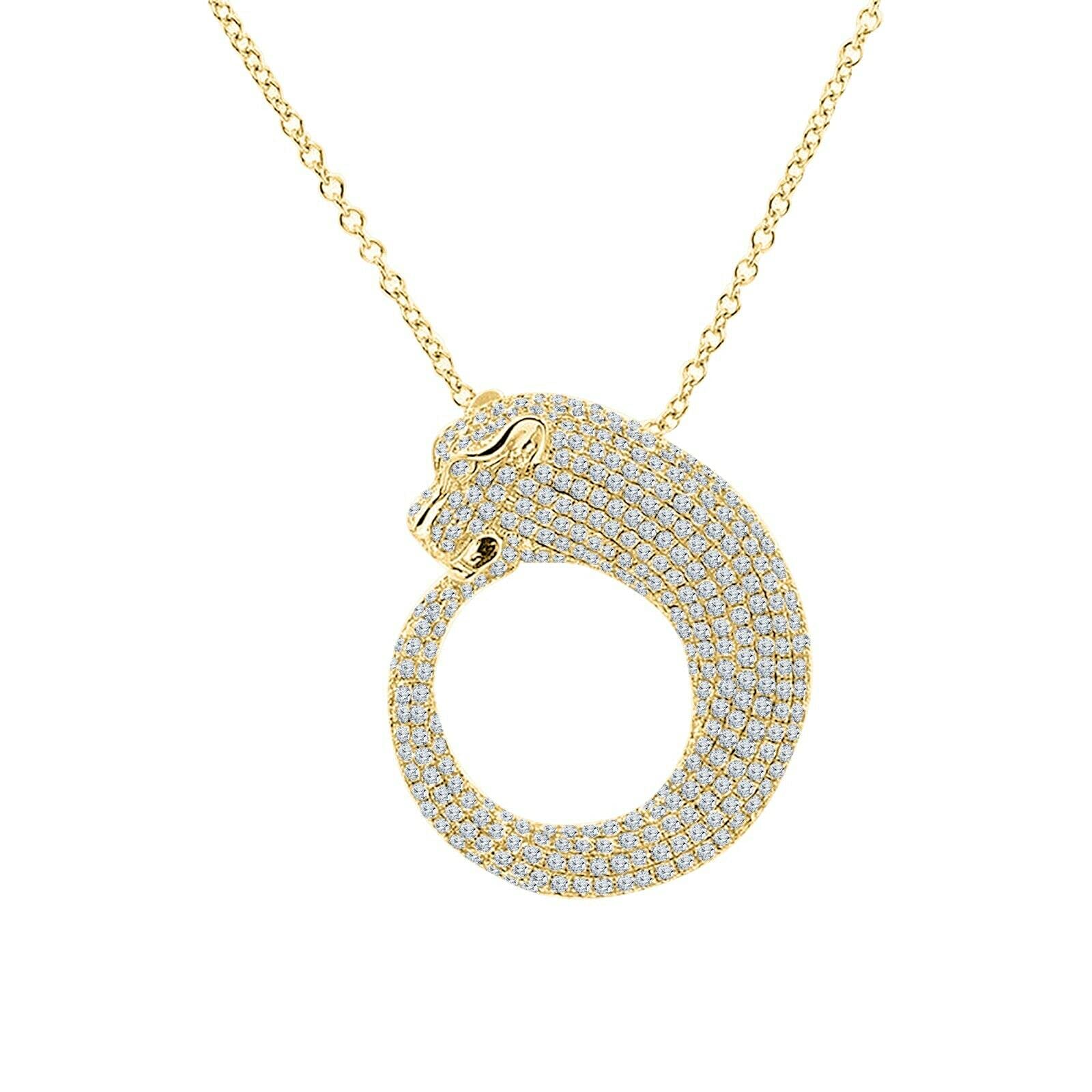 6CT Diamond Pavé Panther Pendant Necklace - 14K Gold Plated Over 925 Sterling Silver with 18