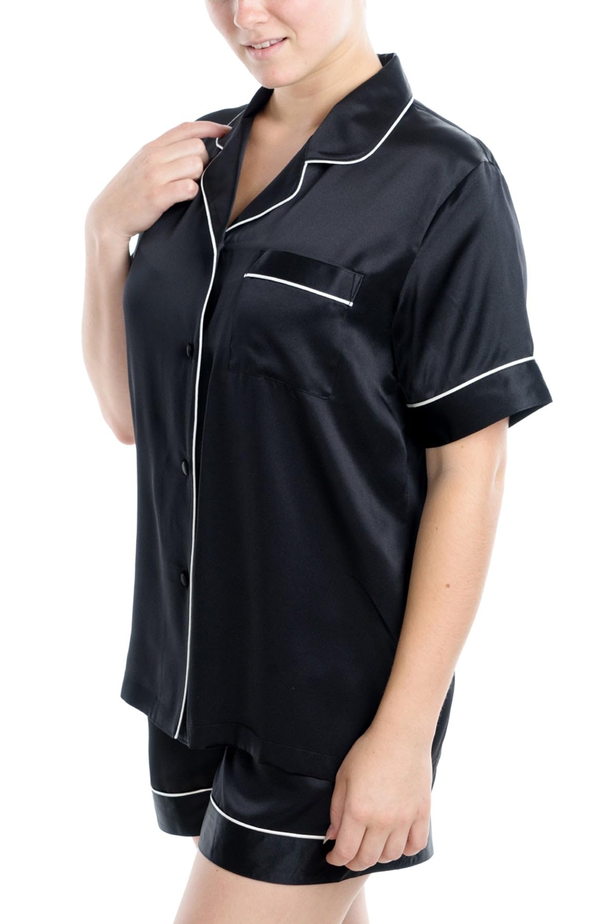 Luxury 100% Mulberry Silk Pajama Set for Women - Short Sleeve Top & Boxer Shorts | Soft Sleepwear for Comfortable Nights, Bridal Shower Gift, Anniversary Present, Spa Day Relaxation