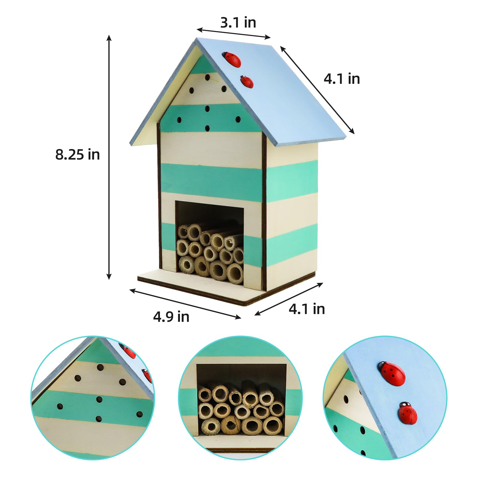 Premium DIY Wooden Insect House - Natural Bee Hotel for Pollinators, Butterflies & Ladybugs (8.25