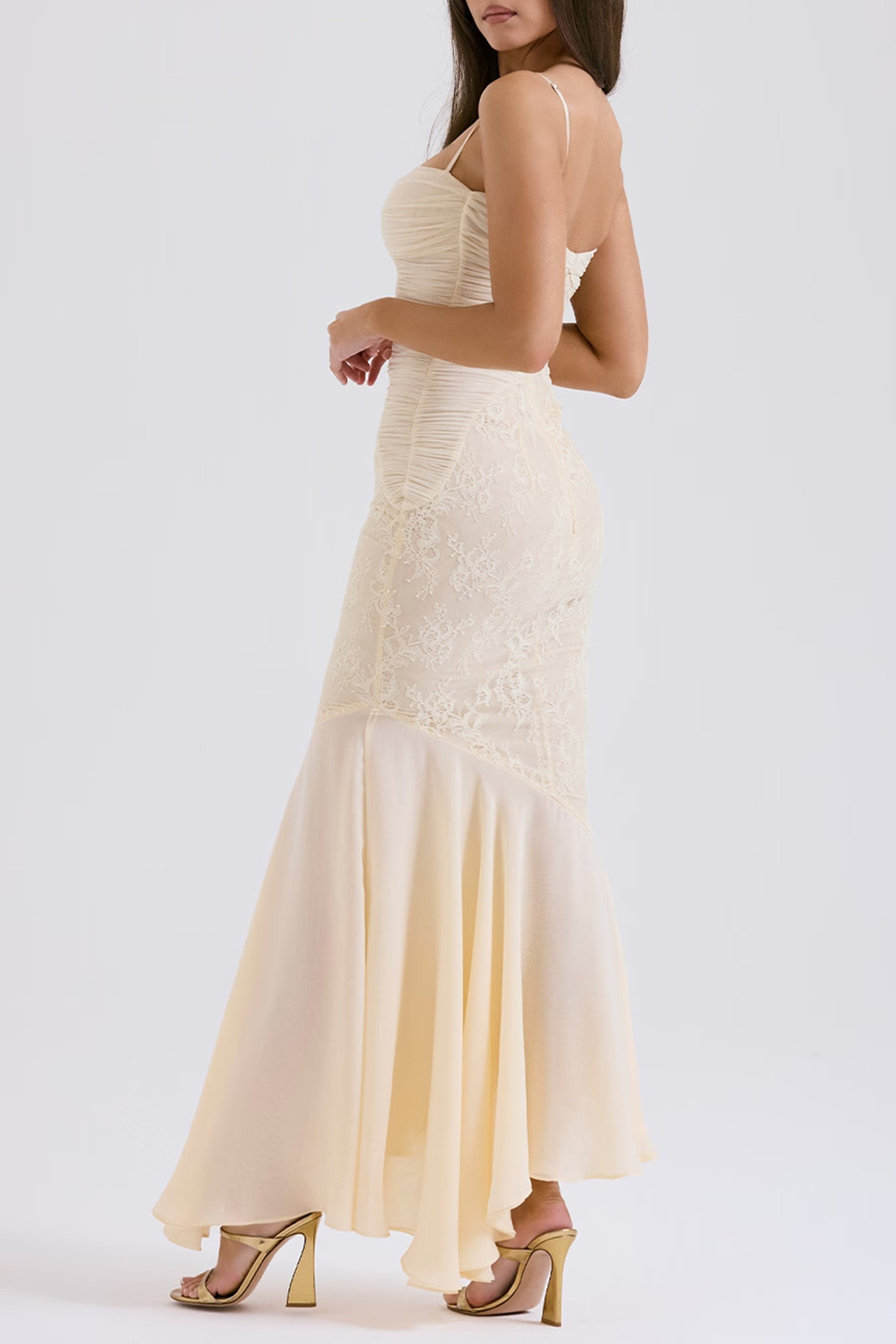 Elegant Audrey Chiffon & Lace Midi Dress for Women - Perfect for Weddings, Parties & Special Occasions