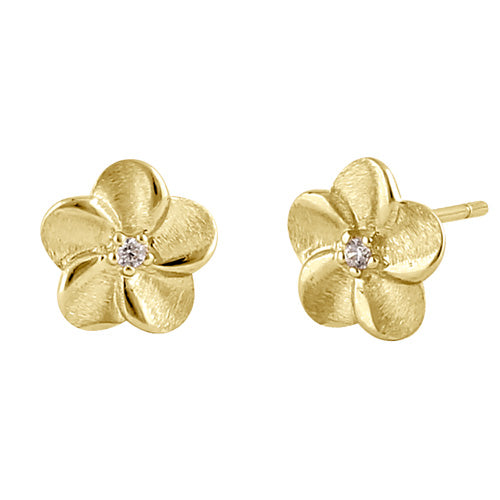 14K Solid Gold Plumeria Diamond Stud Earrings for Women - Perfect for Weddings, Parties & Everyday Elegance