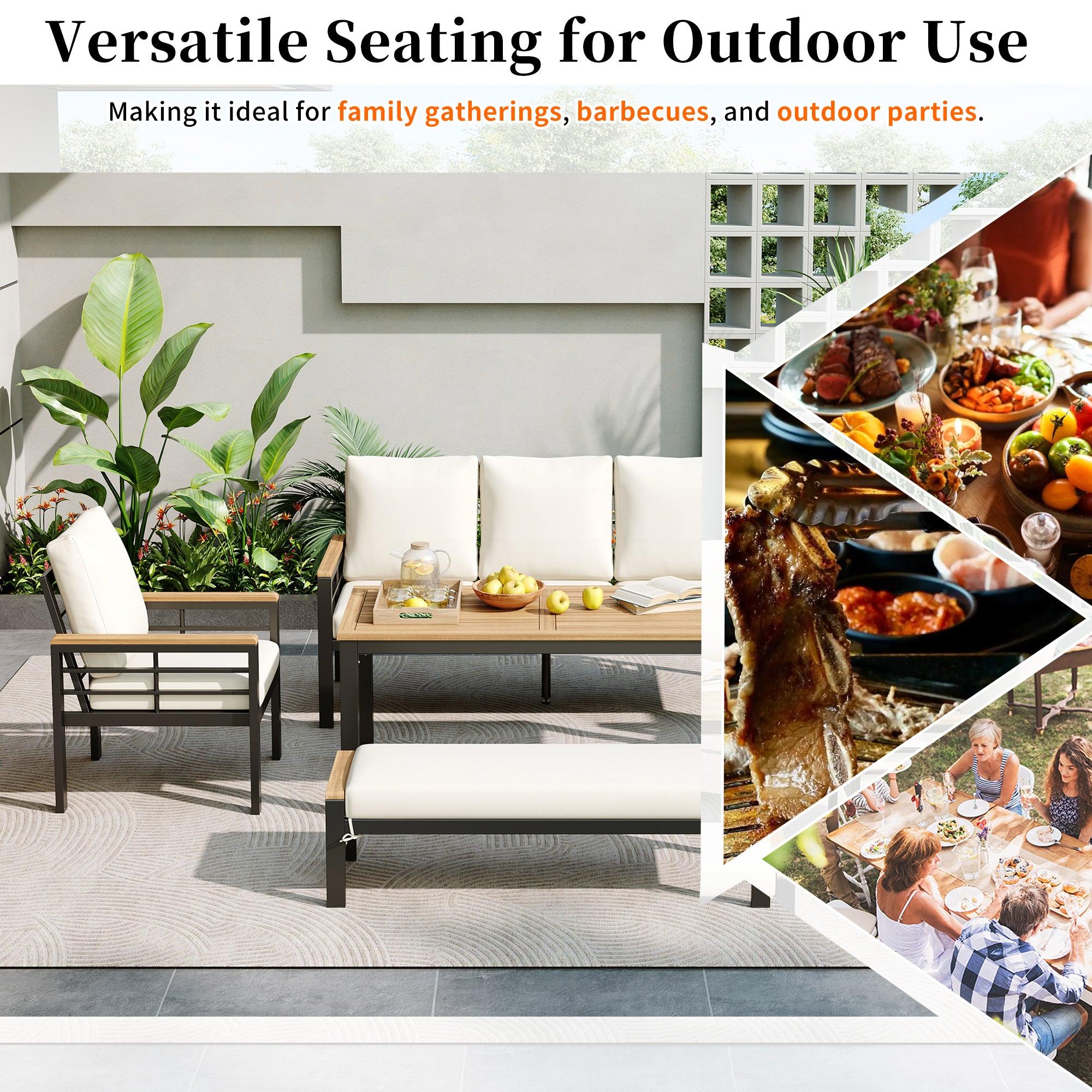 5-Piece Outdoor Patio Conversation Set with 3-Seat Sofa & Cushions - Perfect for Backyard, Poolside, Garden, and Outdoor Relaxation
